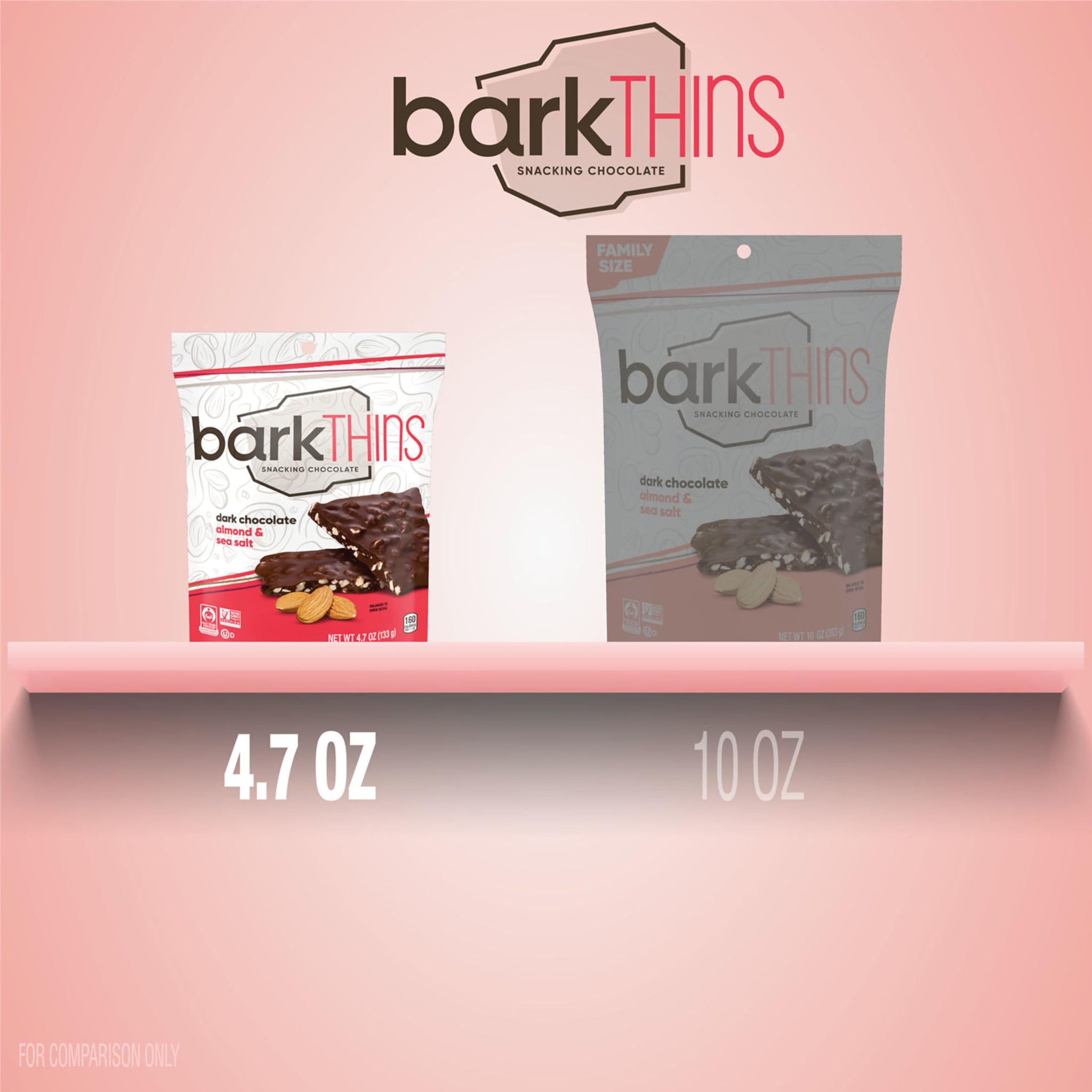 barkTHINS Dark Chocolate, Almond and Sea Salt Snacking Chocolate Bag, 4.7 oz