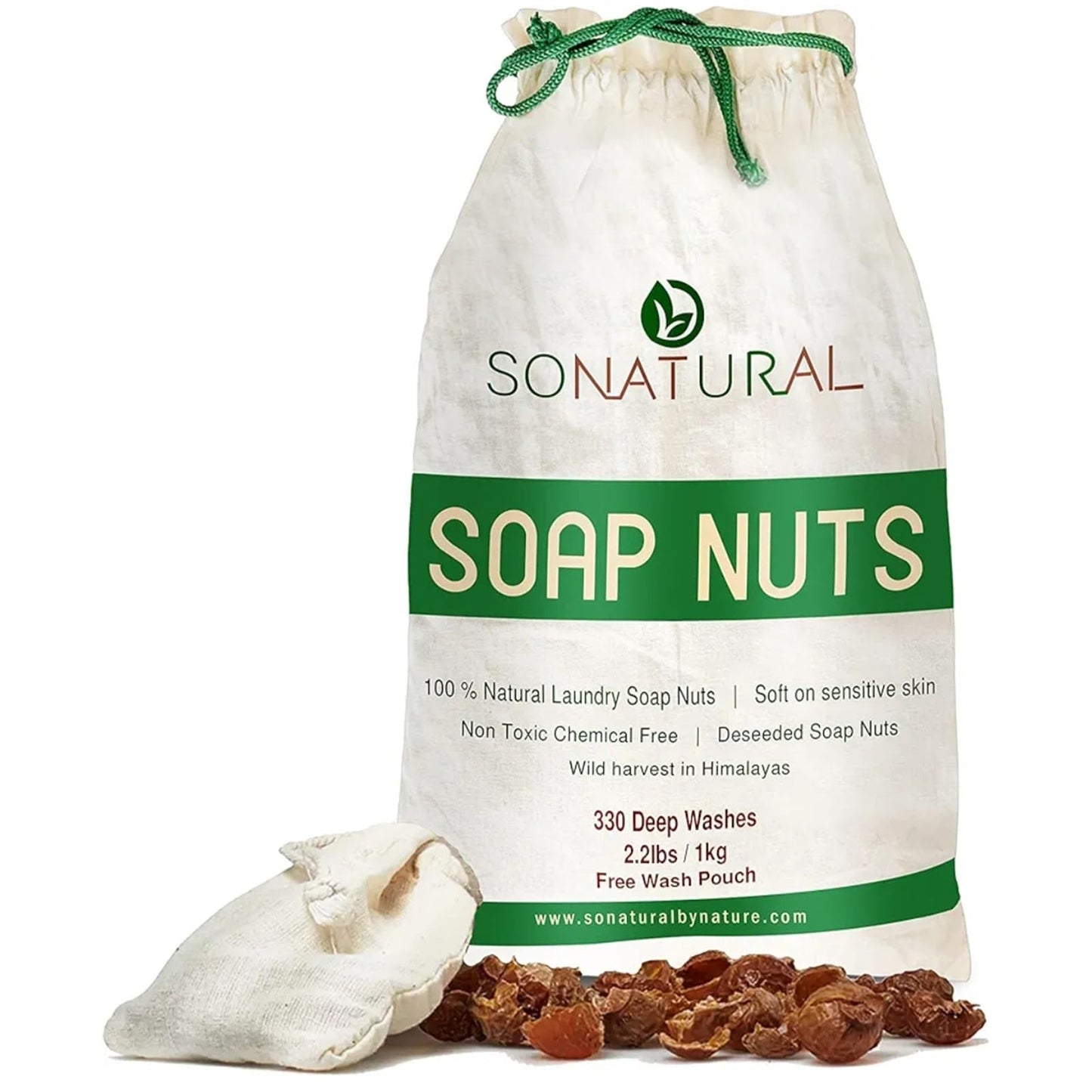 SoNatural Organic Soap Nuts Wash Bag Included - Deseeded Soap Berries | Hypoallergenic Laundry Detergent for Sensitive Skin & Baby Clothes| Fragrance