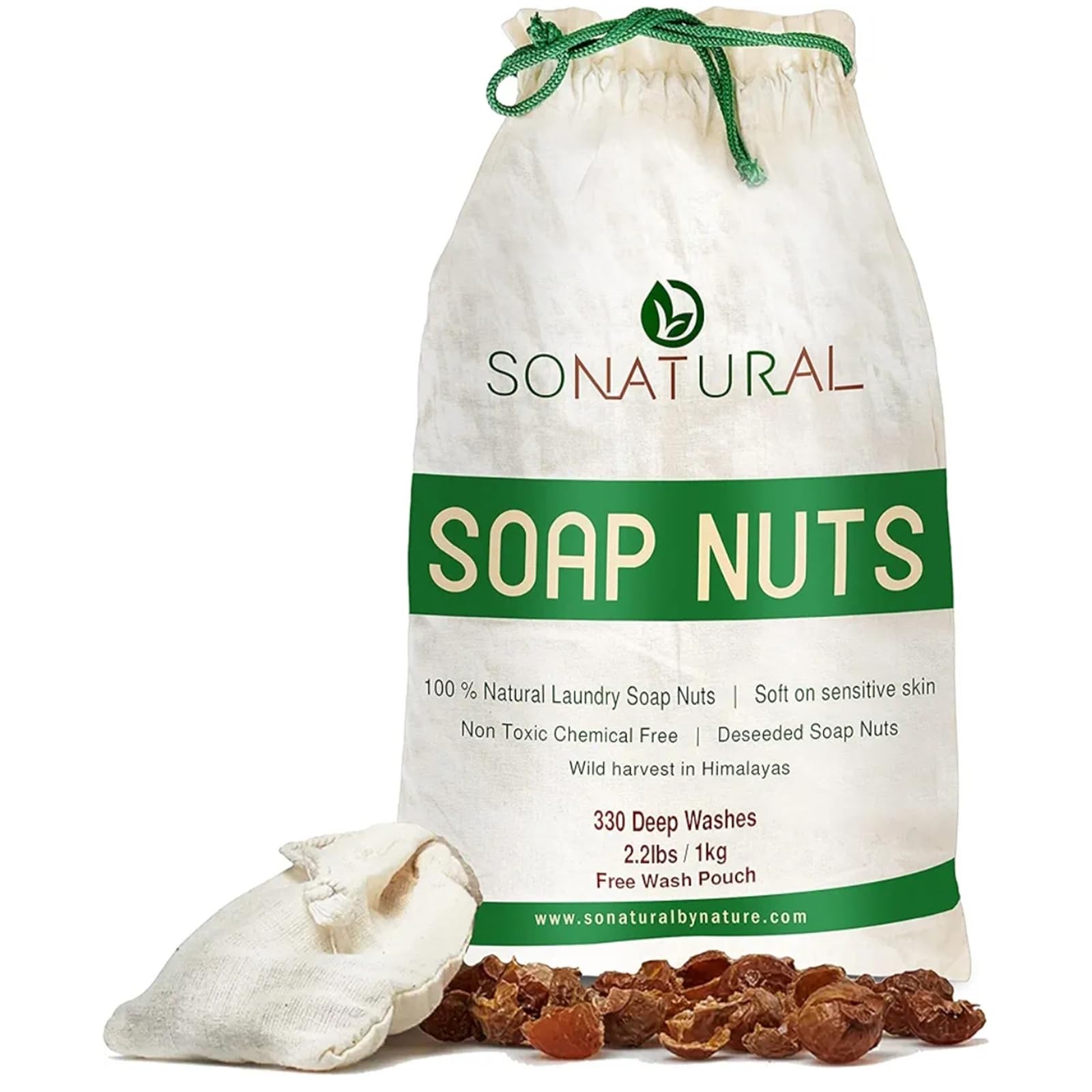 SoNatural Organic Soap Nuts Wash Bag Included - Deseeded Soap Berries | Hypoallergenic Laundry Detergent for Sensitive Skin & Baby Clothes| Fragrance