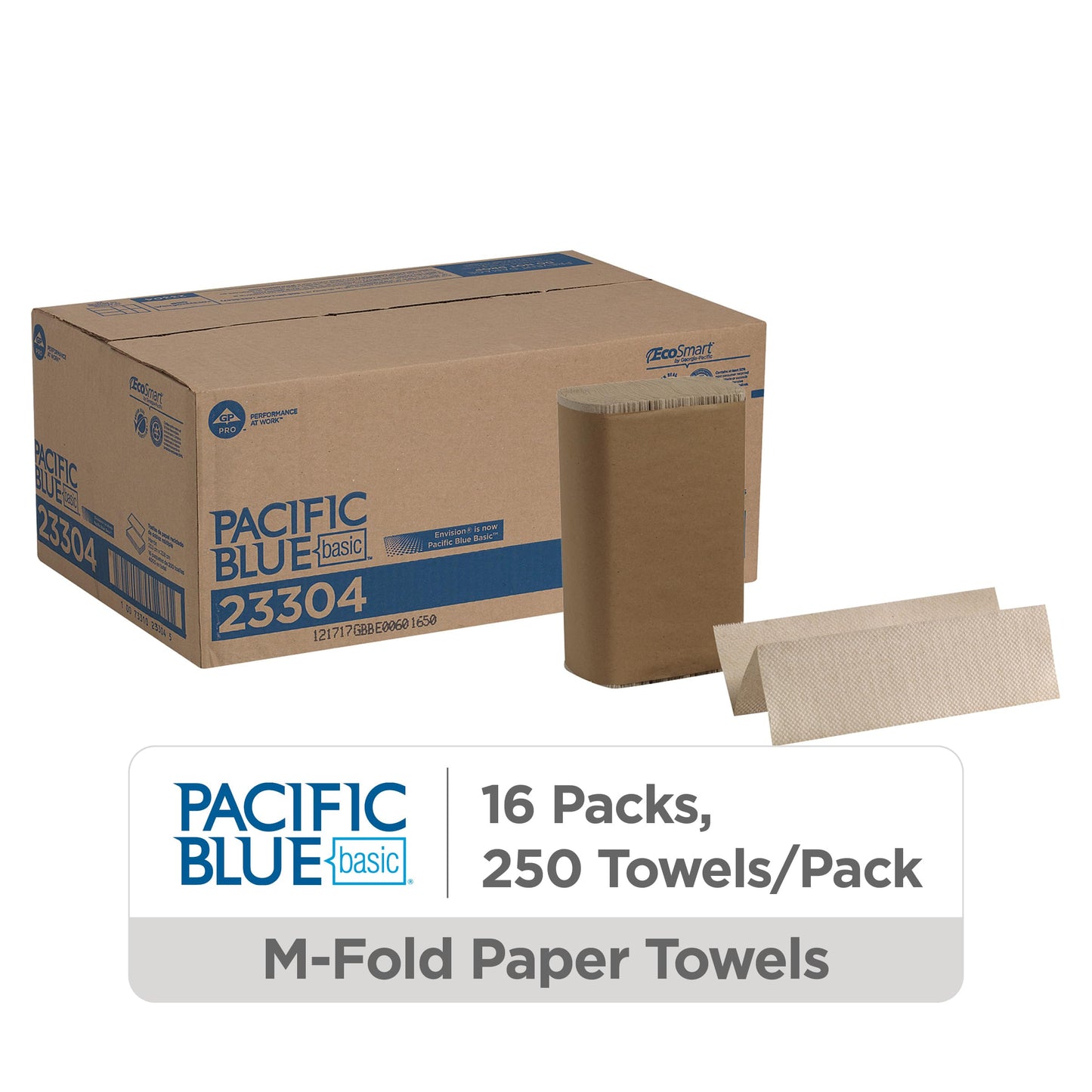 Pacific Blue Basic Recycled Multifold Paper Towels (Previously branded Envision) by GP PRO (Georgia-Pacific), Brown, 23304, 250 Towels Per Pack, 16