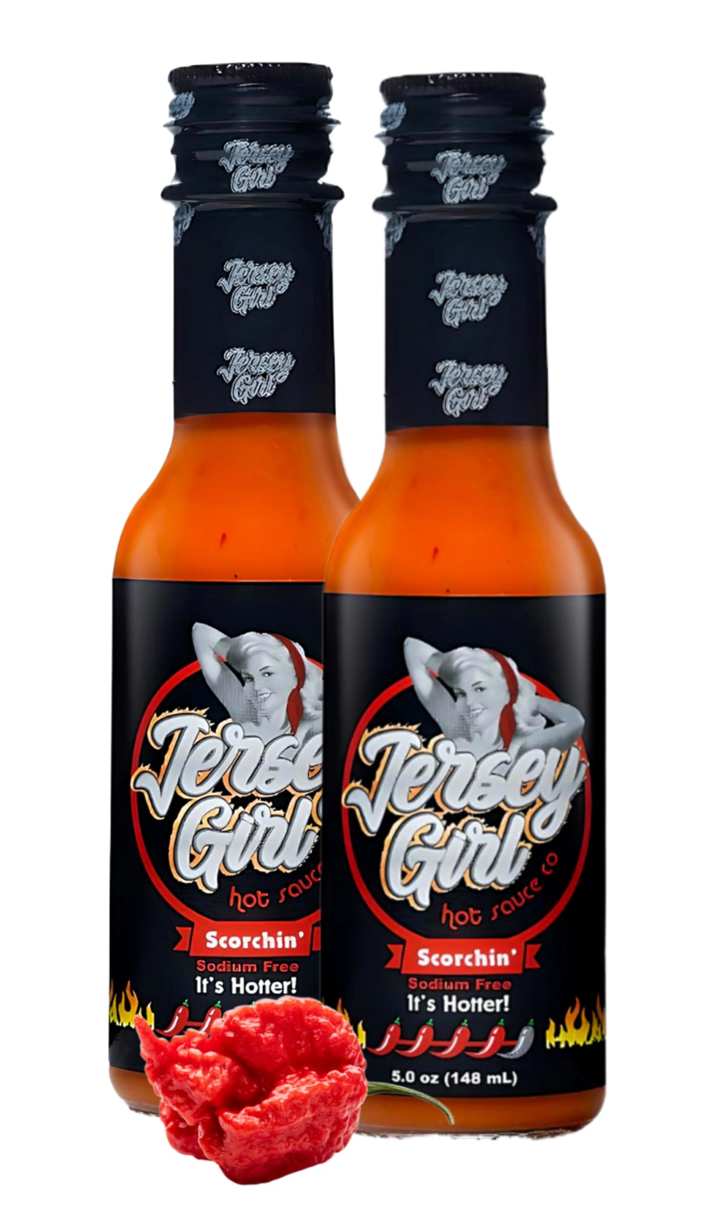 Jersey Girl Hot Sauce Co Scorchin' No Salt/Sodium Free Hot Sauce 5 Oz - Carolina Reaper & Dragon's Breath Pepper Sauce (Pack of 2) - All Natural