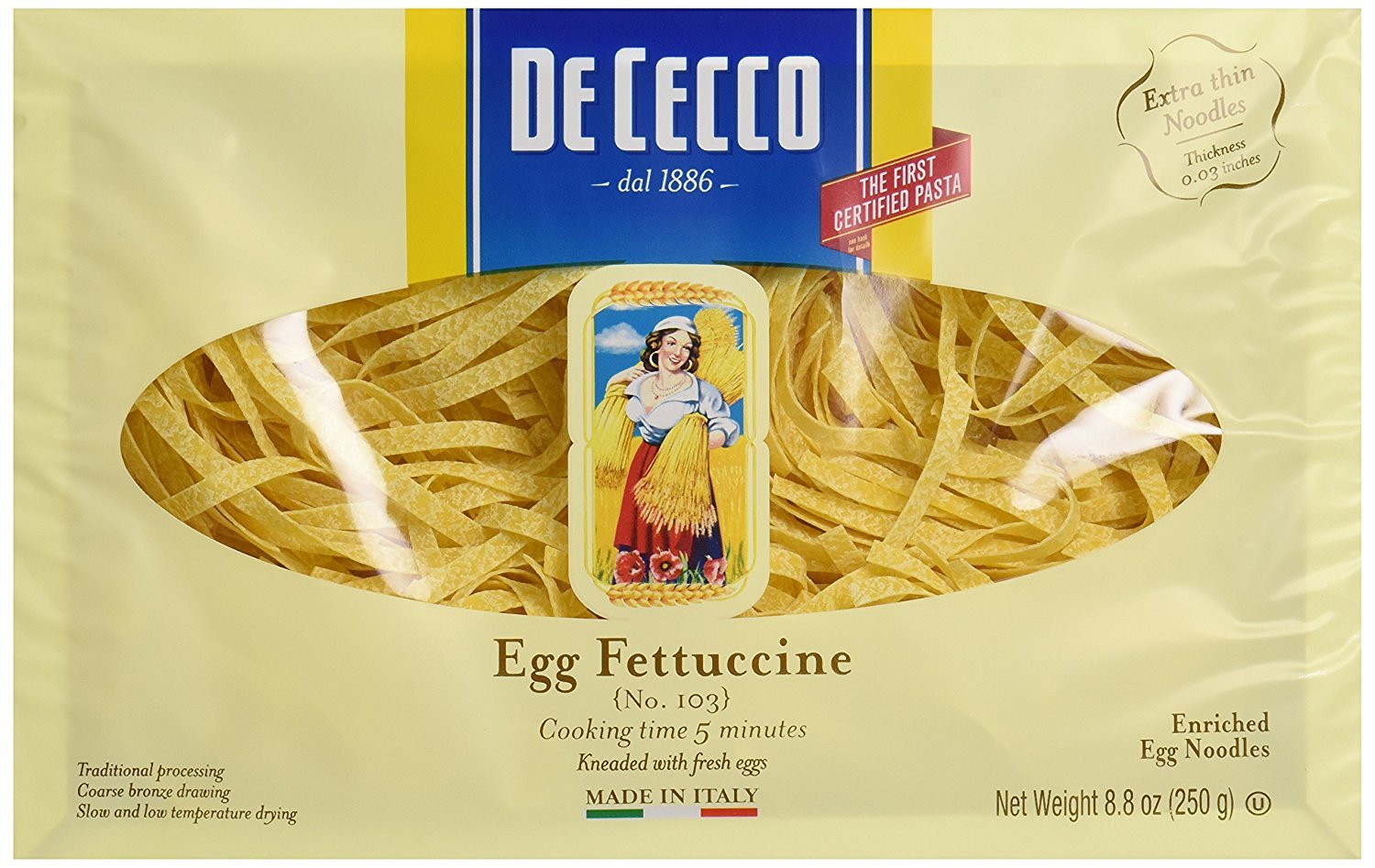 De Cecco Pasta Egg Noodle Fettuccine, 8.8 Ounce - 12 per case.