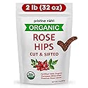 2 lb (32 oz) 100% USDA Organic Rose Hips Dried Bulk, Rosehips Cut & Sifted Shells, 95% Seedless, European All Natural, Makes 140 Cups of Vitamin C