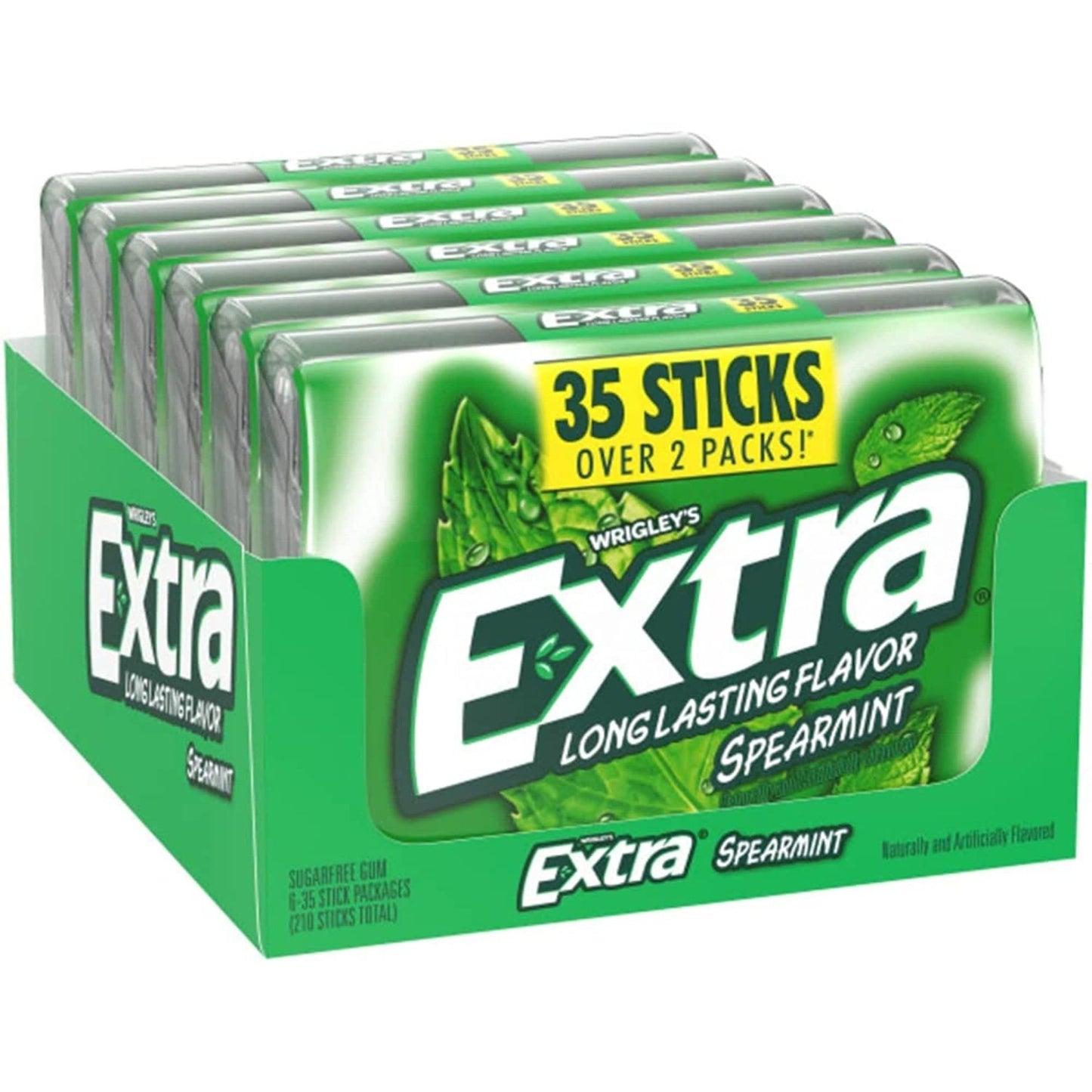 Long Lasting Flavor Spearmint Extra Gum 35 Sticks (Pack of 6), Sugar Free Chewing Gum Mega Pack, Spearmint Chewing Gum Bulk With Laiby Sticker