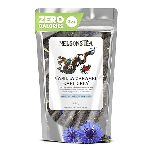 Nelson's Tea - Vanilla Caramel Earl Grey Loose Leaf Tea- Blend of Black Tea, Oolong, Cornflower Petals, and Natural Flavors- Tea or Dessert Smoothness