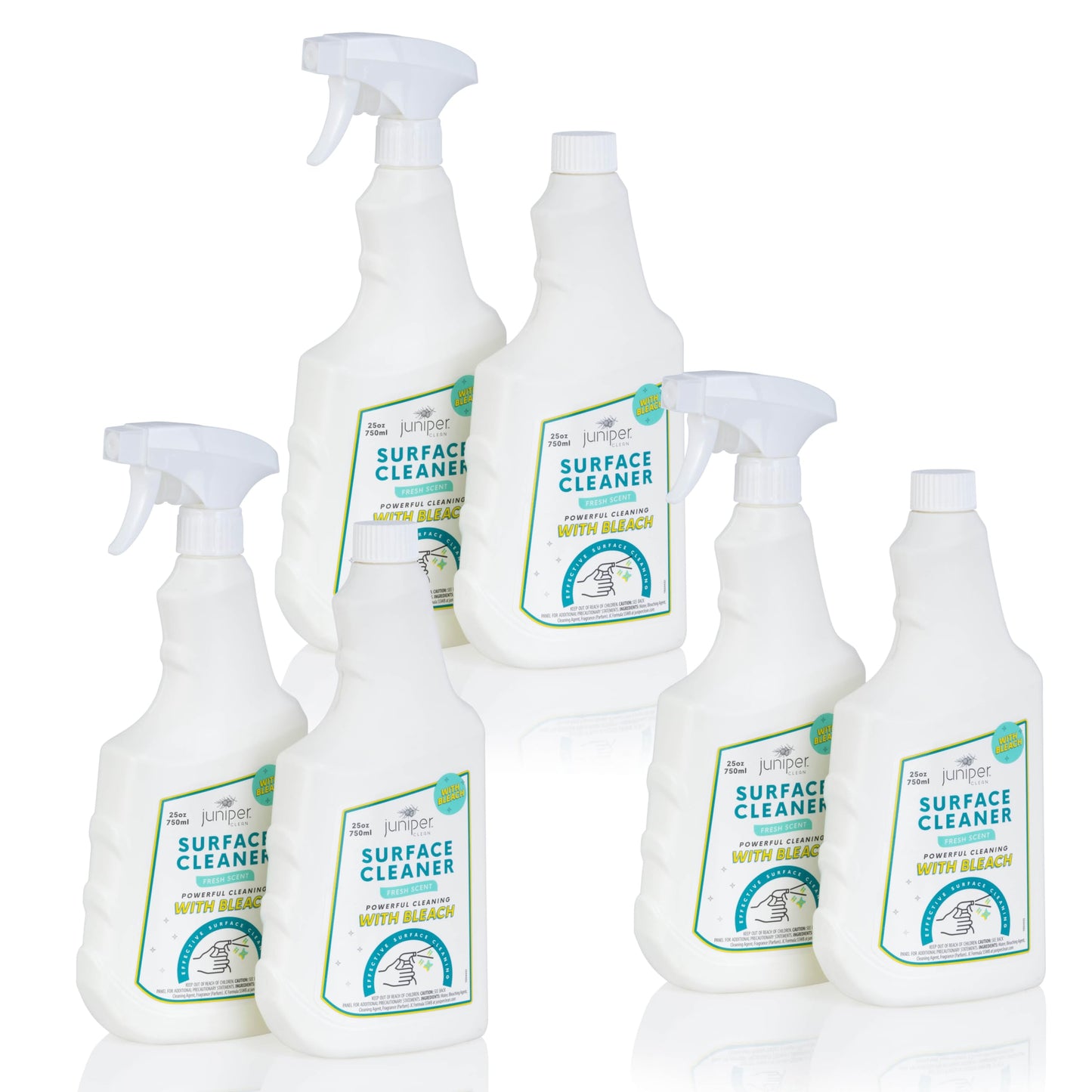 Juniper, Surface Cleaner With Bleach, All-Purpose Cleaner for Bathroom, Kitchen, Toilet, 25 Fl. Oz Trigger Spray Bottle, (Pack of 6), Total 150 Ounce
