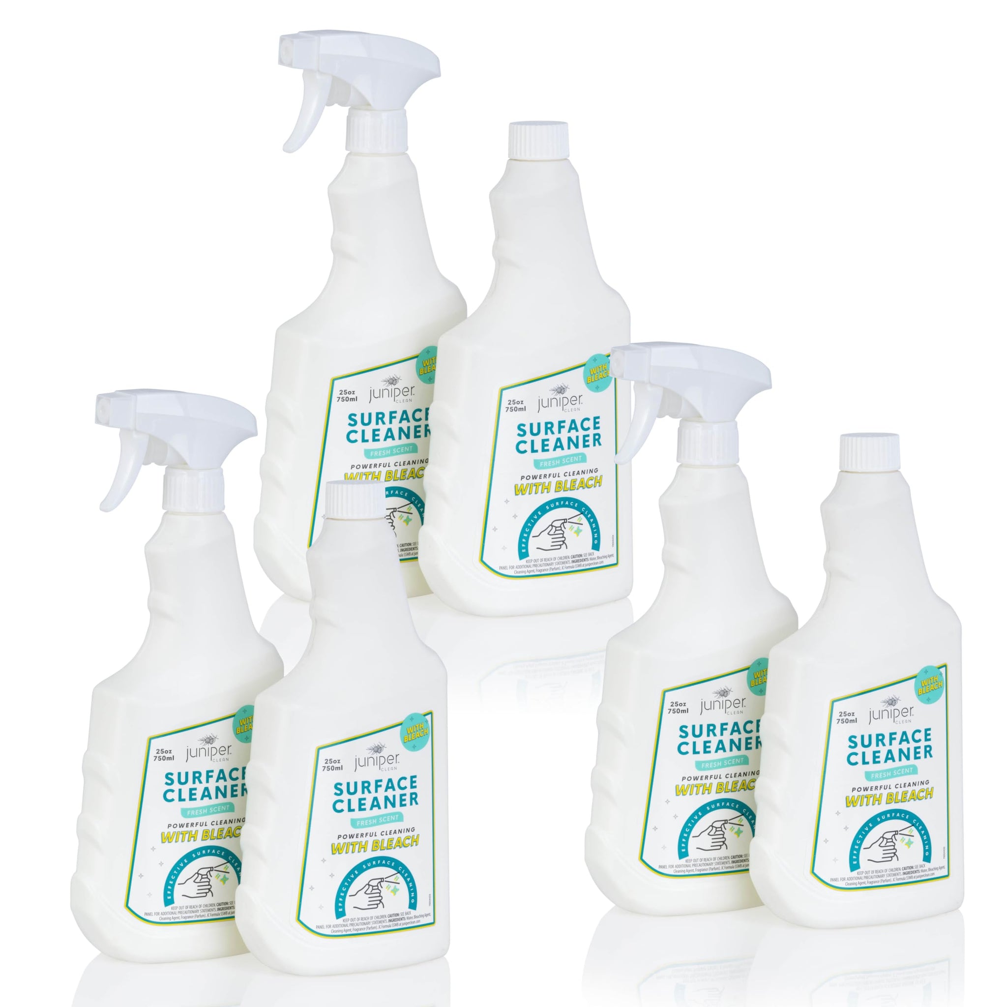 Juniper, Surface Cleaner With Bleach, All-Purpose Cleaner for Bathroom, Kitchen, Toilet, 25 Fl. Oz Trigger Spray Bottle, (Pack of 6), Total 150 Ounce