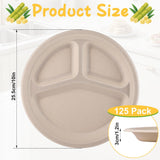 Loccmat 3 Compartment Paper Plates,125 Pack Disposable Paper Plate,10 Inch Compostable Plates,Heavy Duty Biodegradable Plate