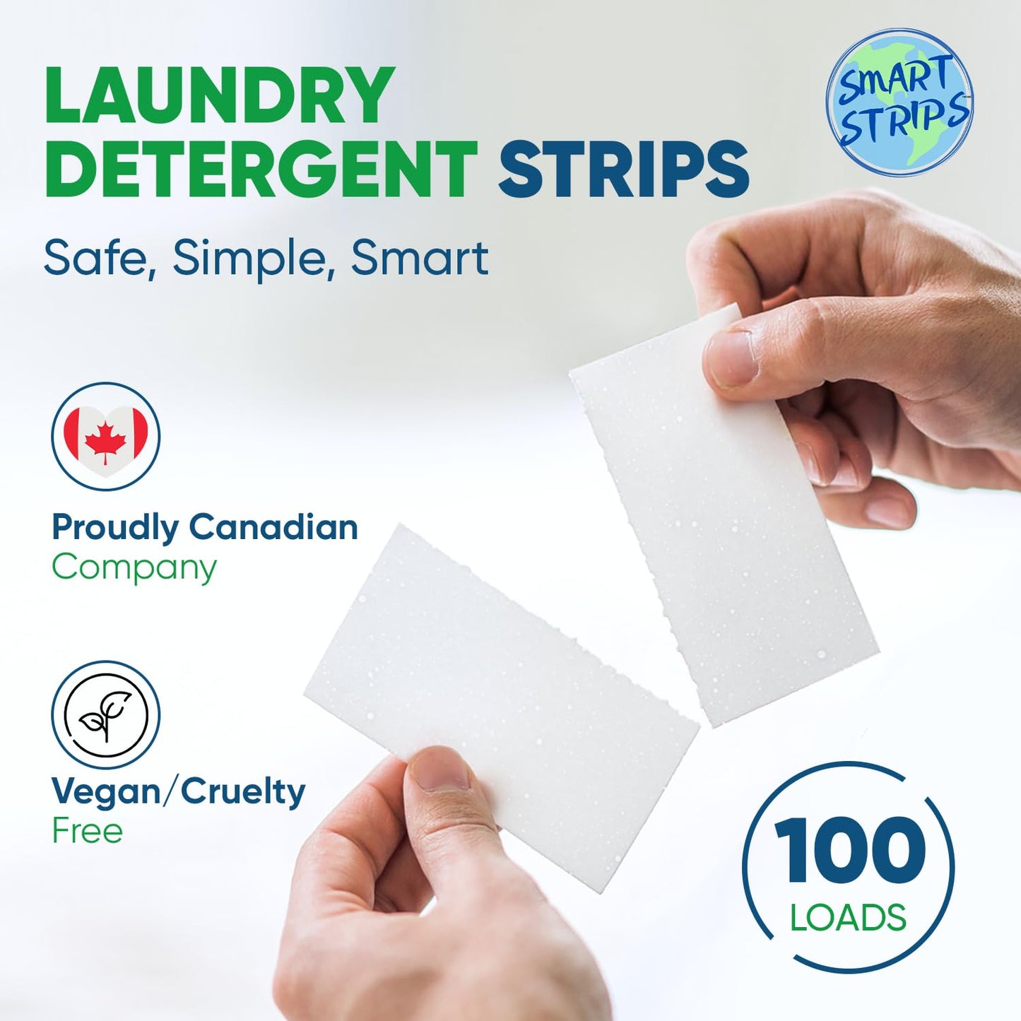 Smart Strips™ - Laundry Detergent Strips (100 Loads) - Hypoallergenic, Eco Friendly, Plastic-Free and Compostable Laundry Sheets. Ultra-Concentrated
