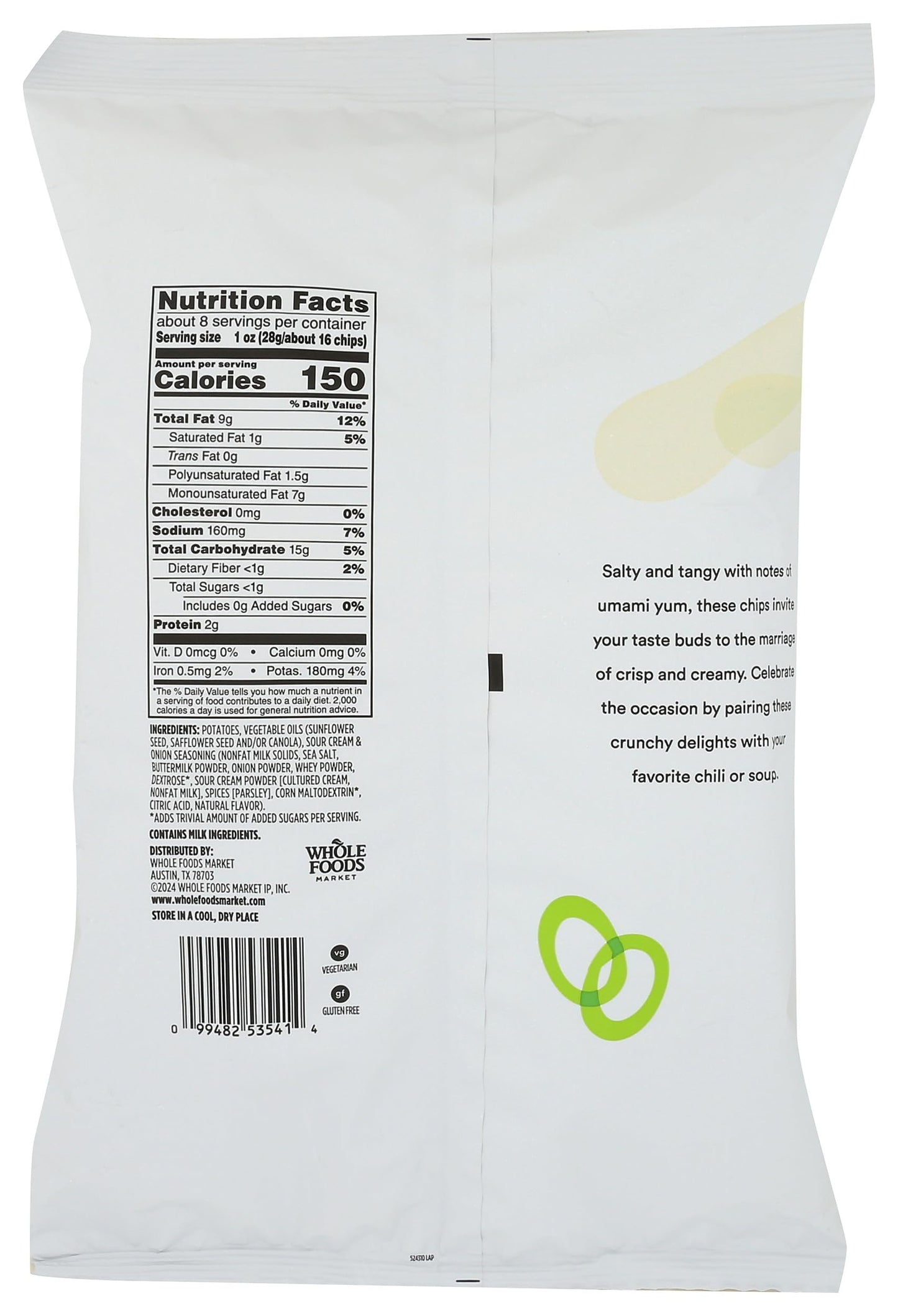 365 By Whole Foods Market, Potato Chips Sour Cream & Onion, 8 Ounce
