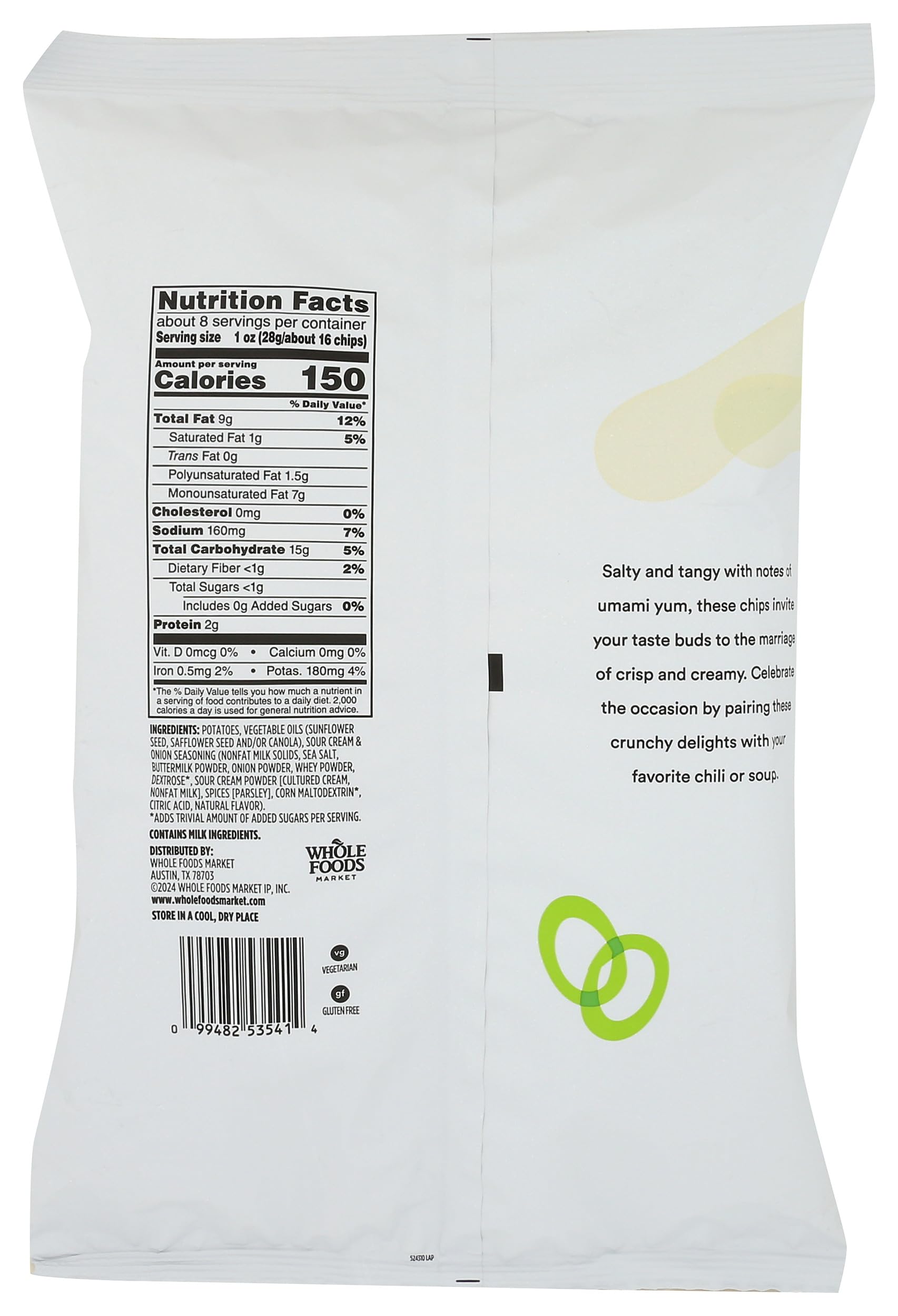 365 By Whole Foods Market, Potato Chips Sour Cream & Onion, 8 Ounce