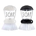 Rae Dunn Collection Soap Dispensing Dish Brush Set - Set of 2 Palm Brush Dish Scrubber with 2 Replacement Brush Heads