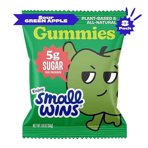 Enjoy Small Wins by Jayson Tatum, Sour Green Apple Gummies, Plant Based, All Natural, 5g Sugar per Package, (8 Pack)