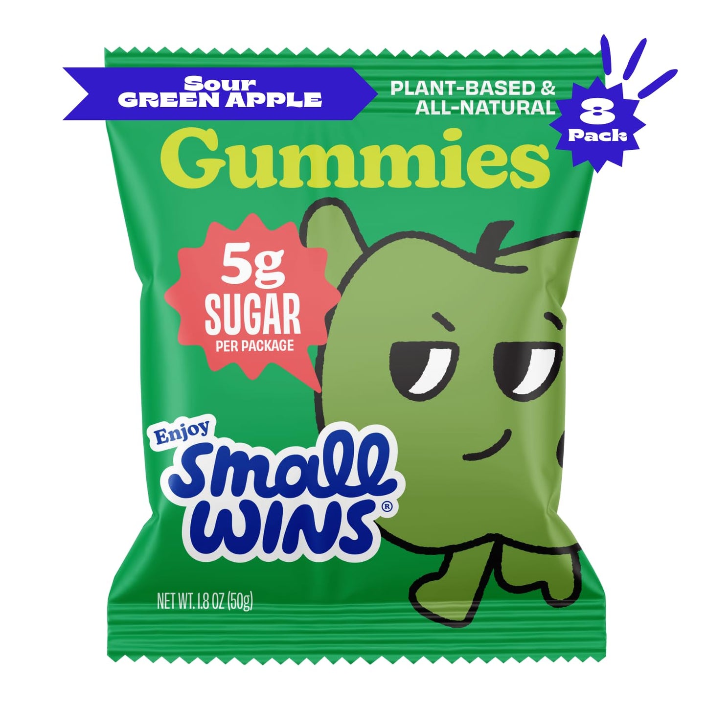 Enjoy Small Wins by Jayson Tatum, Sour Green Apple Gummies, Plant Based, All Natural, 5g Sugar per Package, (8 Pack)