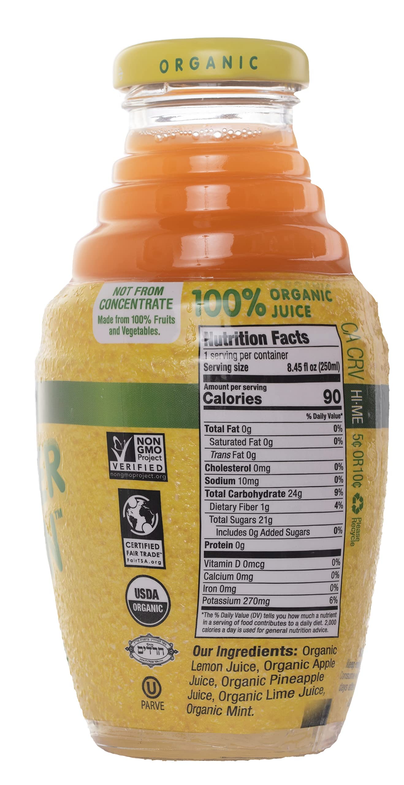 Wonder Lemon Organic Lemon Mint Cold Pressed Juice, 8.45oz (6 Pack)
