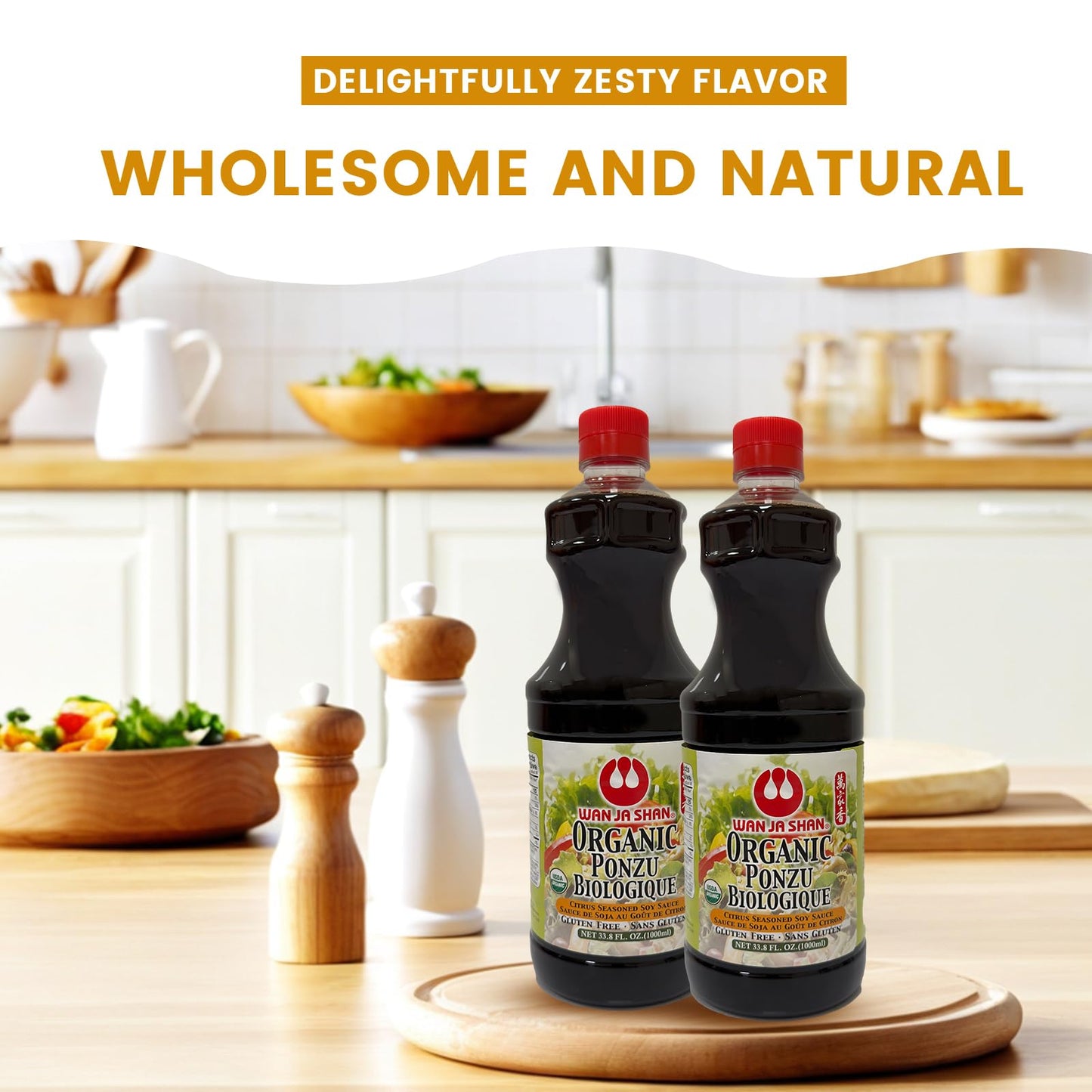 Wan Ja Shan Gluten Free Oragnic Ponzu, Citrus Seasoned Soy Sauce & Dressing 1Liter (33.8oz). USDA Certified Organic- Gluten FREE- MADE IN USA. (1