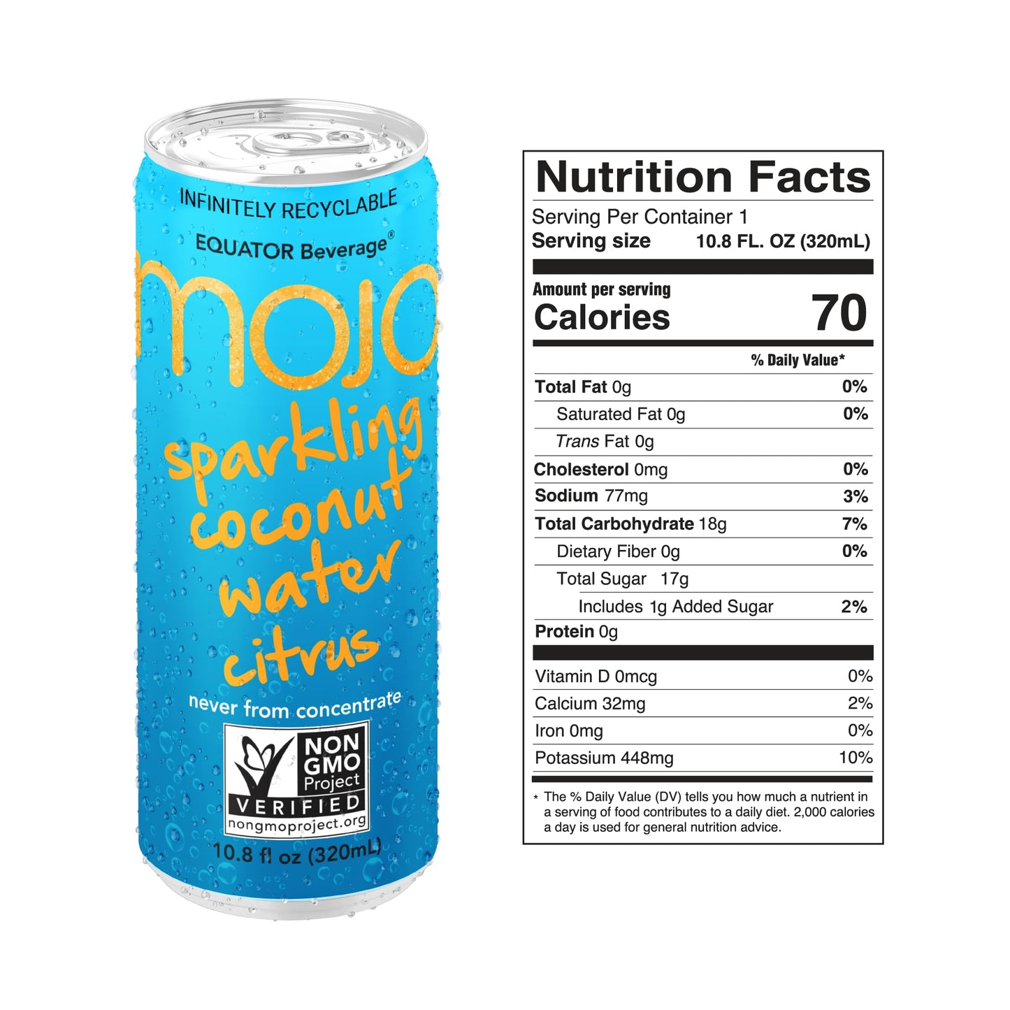 MOJO Sparkling Coconut Water Citrus | Hydration Drink & Sports Drink | Electrolytes | Vitamin B & C | Hydration Drink for Skin & Body | 10.8 Oz (Pack