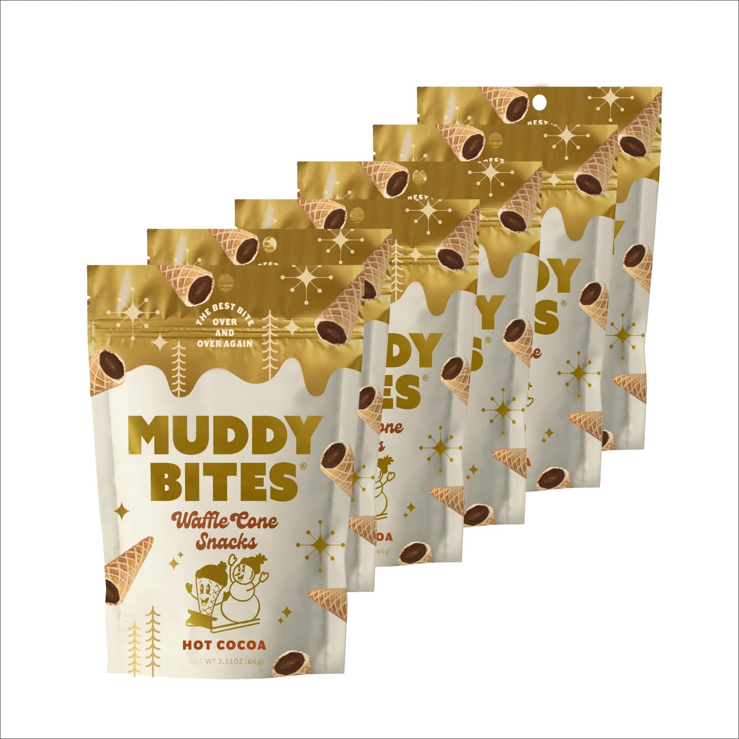 Muddy Bites Waffle Cone Snacks Bite Sized Chocolate Filled Waffle Cones for Snack or Dessert, Hot Cocoa, Made with Cane Sugar, Non-GMO, Kosher (Hot