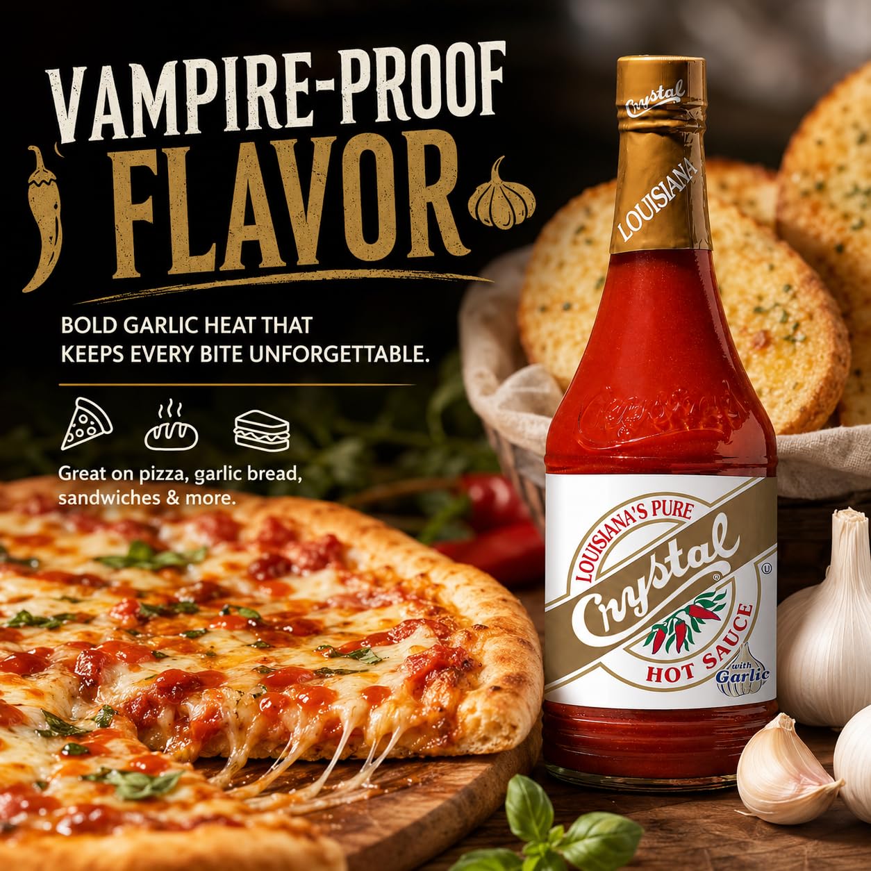 Crystal Louisiana's Pure Hot Sauce with Garlic, 12 Ounce, Aged Cayenne Peppers, Medium Heat, Flavor Gumbo to Bloody Mary's