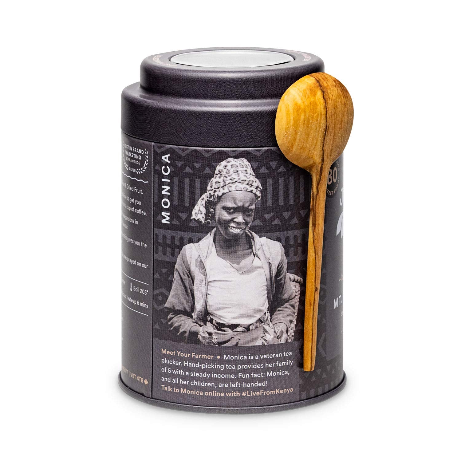JusTea MT. KENYA BLACK | Loose Leaf Black Tea | Tin with Hand Carved Tea Spoon | 40+ Cups (3.2oz) | High Caffeine | Award-Winning | Fair Trade |