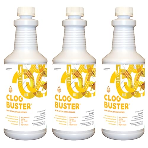 ClogBuster Non-Acidic Drain Opener and Clog Remover, Commercial Grade, 1 Quart (3-Pack)