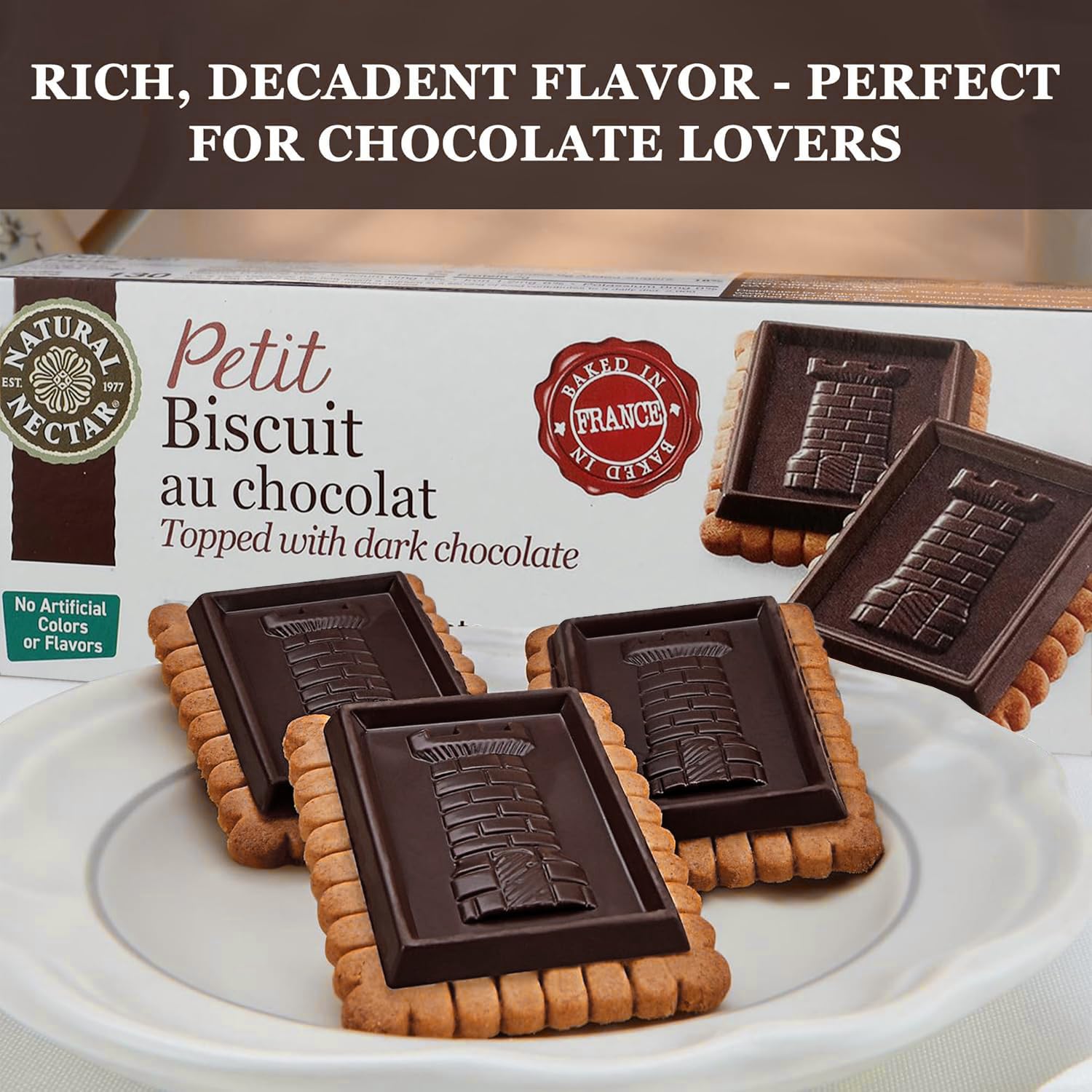 Natural Nectar Petit Biscuit Dark Chocolate 5.29 oz - Crisp European-Style Biscuits with Rich Dark Chocolate; Snack Cookies for Coffee, Tea & Dessert
