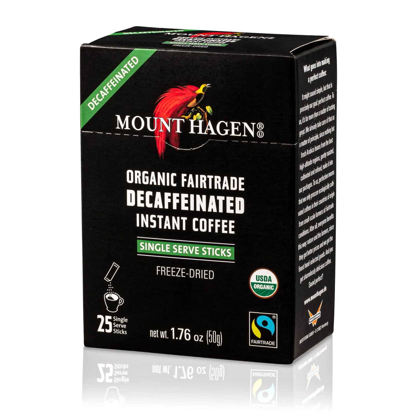 Mount Hagen 25 Count Single Serve Instant Decaf Coffee | Decaffeinated Organic Arabica Beans | [25 sticks/1.76oz/50g]