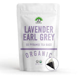 Lavender Earl Grey Black Tea - 100% Certified Organic - 50 Pyramid Tea Bags Sachets in a Resealable Bag