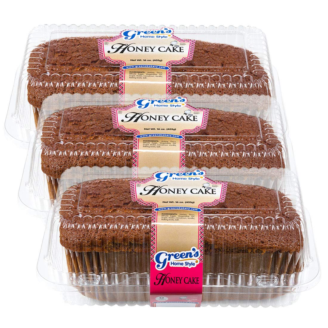 Green's Bakery Traditional Honey Cake Dessert Gift Pack, 3 Pack, Traditional Jewish New Year Treat, OK Certified Kosher and Pareve, Dairy Free and Nut