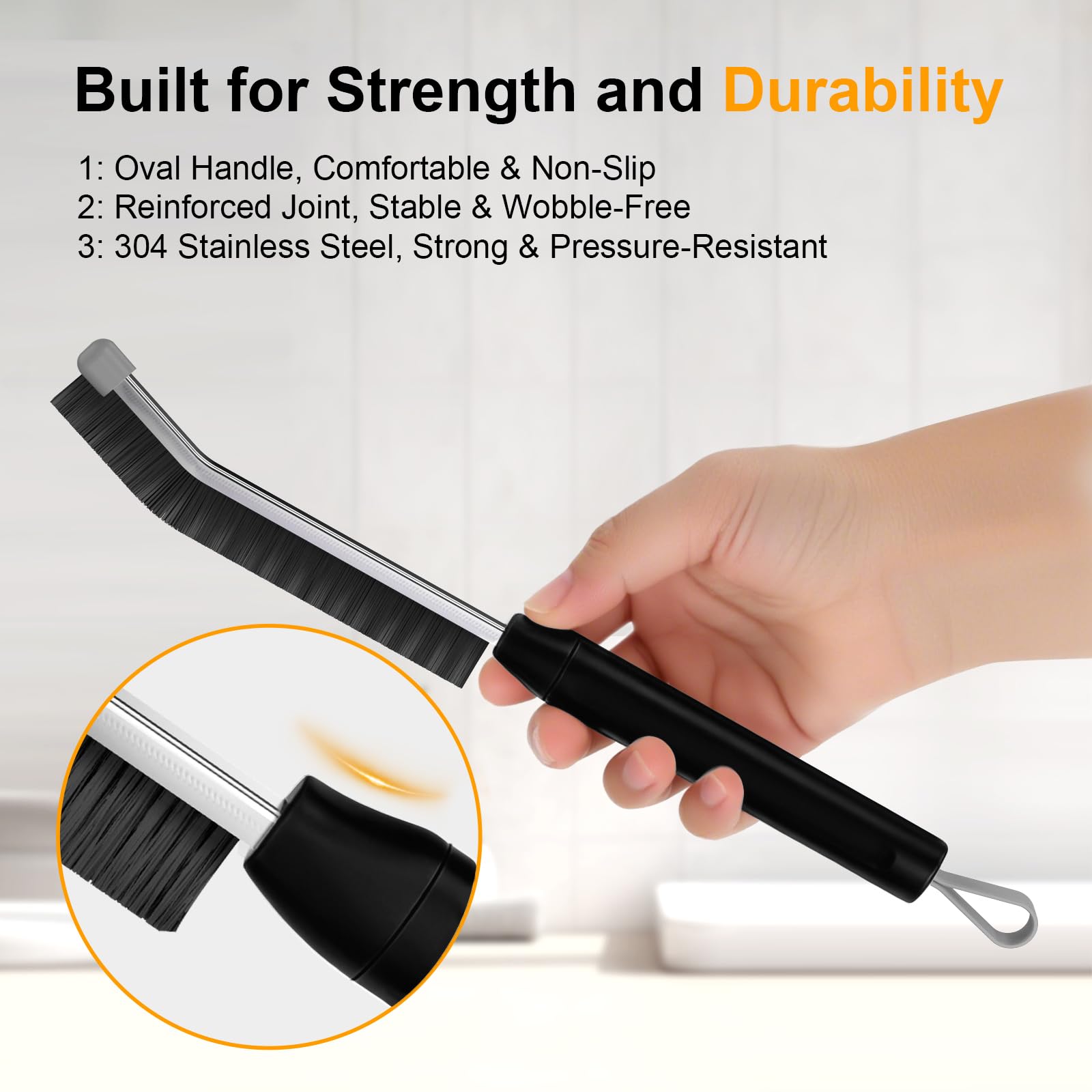 Masgarlan Crevice Cleaning Brush 3 Pack, Stainless Steel Bristle Support Rod, Rust-Resistant & Durable, Rounded Protective Head, Stiff Bristles