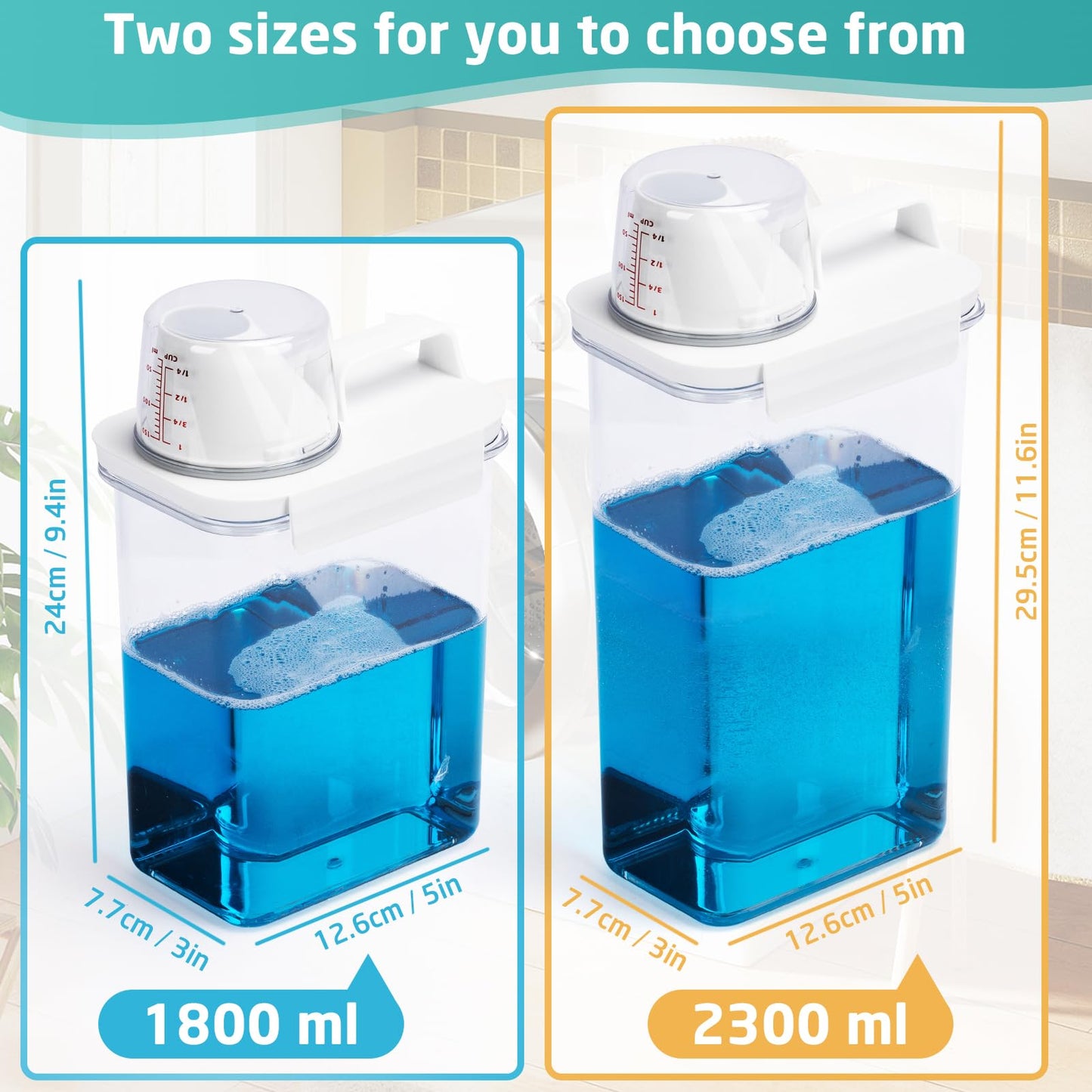 Bikkii Laundry Detergent Dispenser-2 Pack, 78 oz Detergent Dispenser with 4 Removable Labels, Laundry Soap Dispenser for Laundry Room Organization