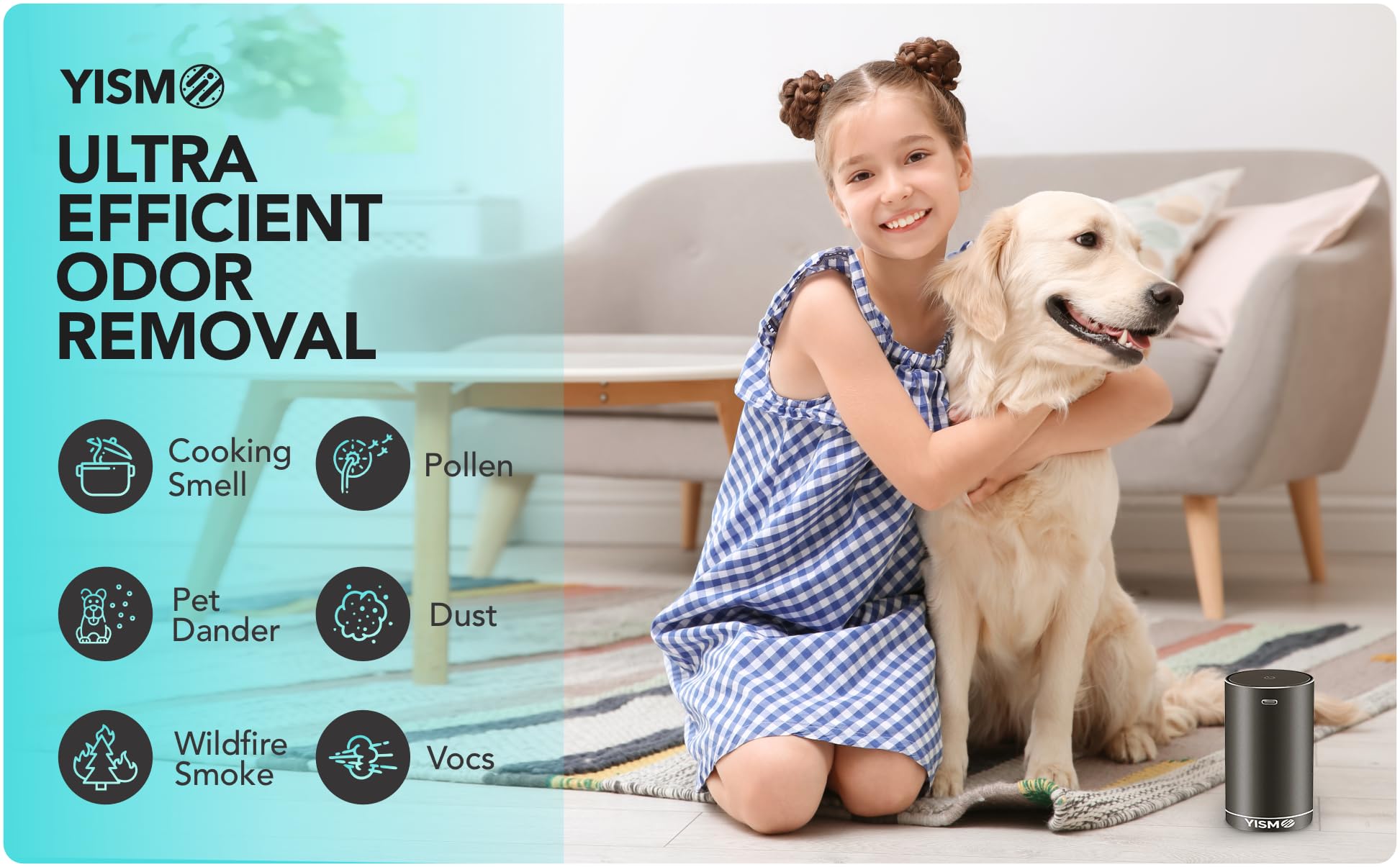 Yismo Clean Air Freshener and Odor Eliminator With Scent Cartridge, Small Electric Fragrance Diffuser, Removes Pet, Smoke and Other Odors, Smart-Touch