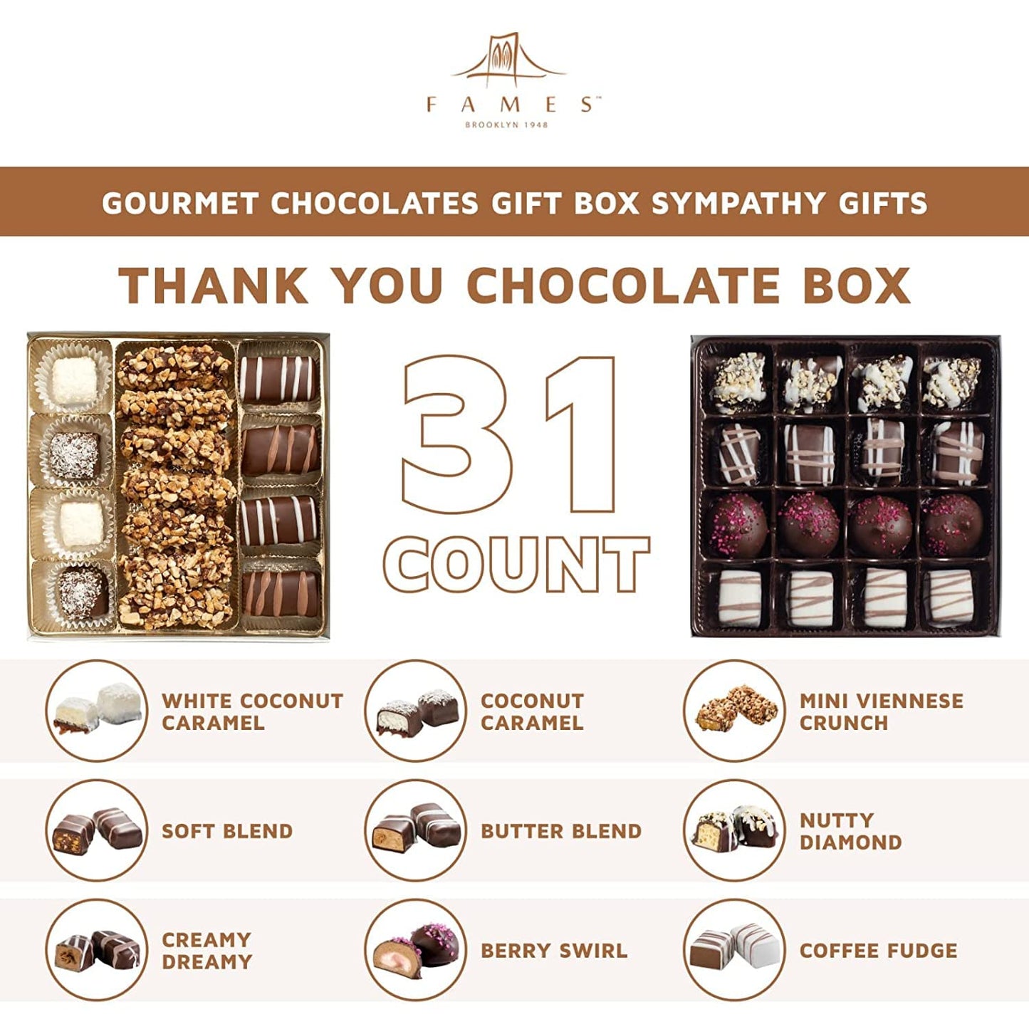 Gourmet Chocolates Gift Box Sympathy Gifts - Thank You Chocolate Box, 31 Count