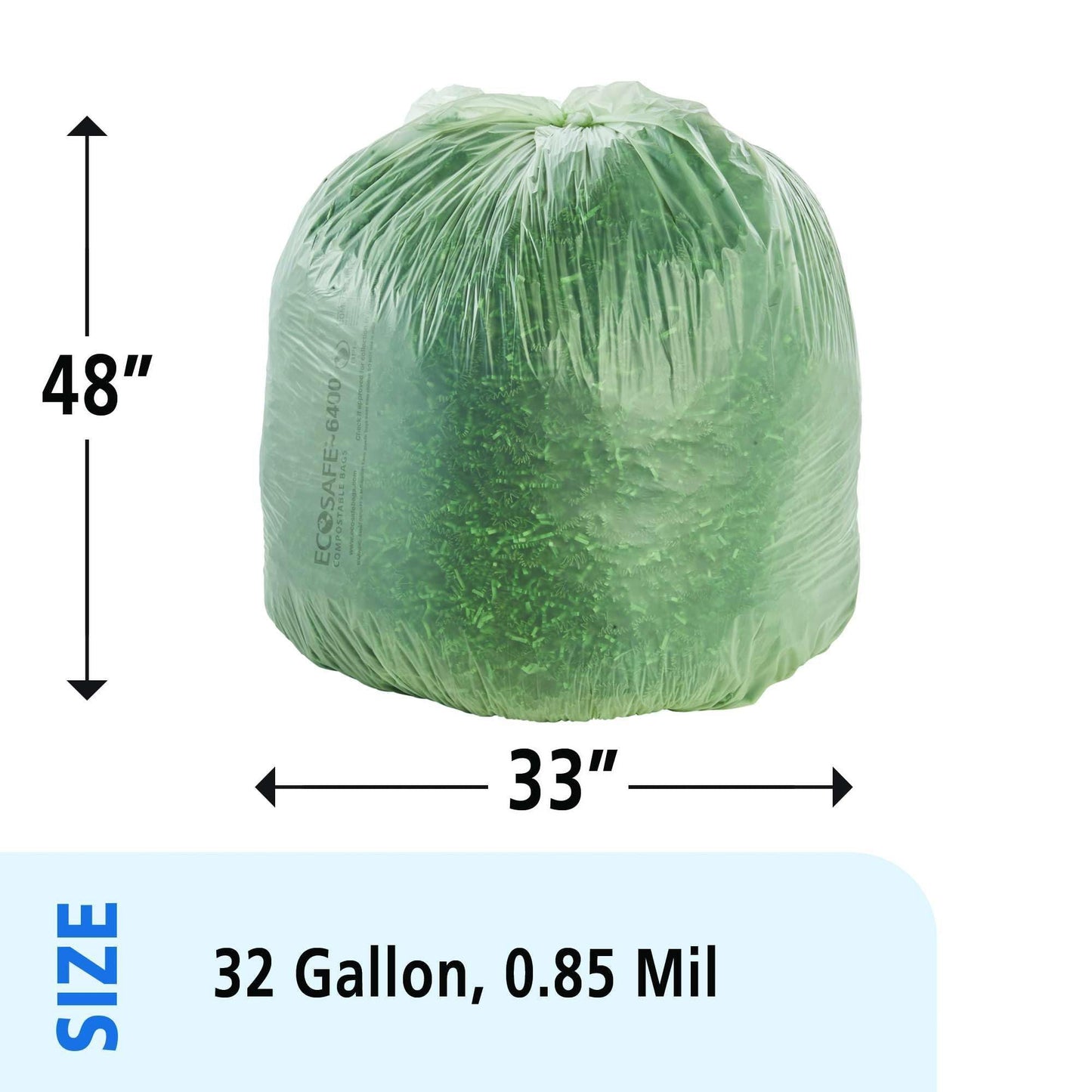 Stout by Envision Compostable Trash Bags, 32 Gallon 33" x 48", 50 Bags Per Case, ASTM6400, Green Bags, Made in America (E3348E85)