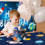Ayearparty 32 Pcs Space Cake Toppers Outer Space Cake Decorations Astronaut Figurines Planet Rocket Stars and Satellite Pearl Balls DIY Cake Toppers