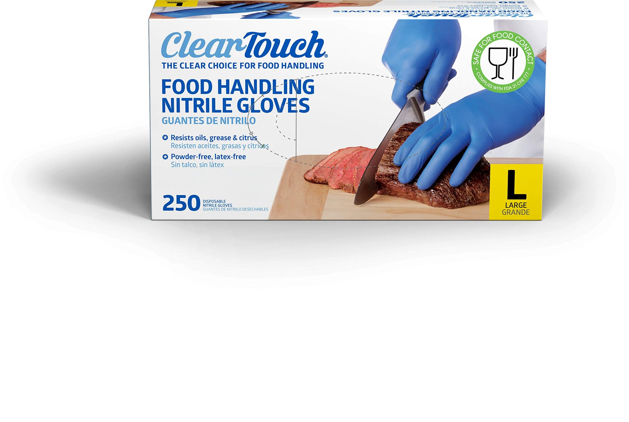 Medline Clear-Touch Food Handling Nitrile Gloves, Powder Free, Not Made From Natural Rubber Latex - Ideal for Kitchen Use and Food Preparation - Large