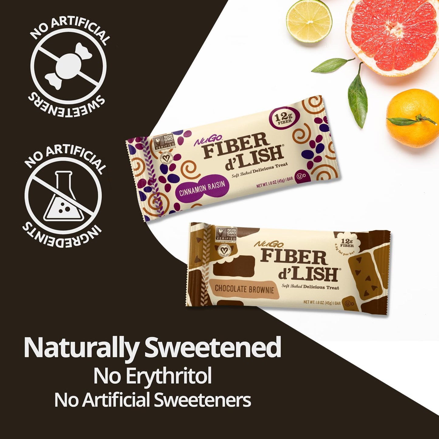 NuGo Fiber d'Lish Peanut Chocolate Chip, 12g High Fiber, Vegan, 160 Calories, 16 Count