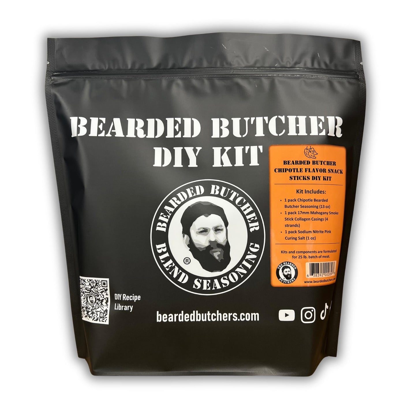 Bearded Butchers Chipotle Flavor Snack Sticks DIY Kit - Make Delicious Smoky Chipotle Snack Sticks at Home - Includes Bearded Butcher Chipotle