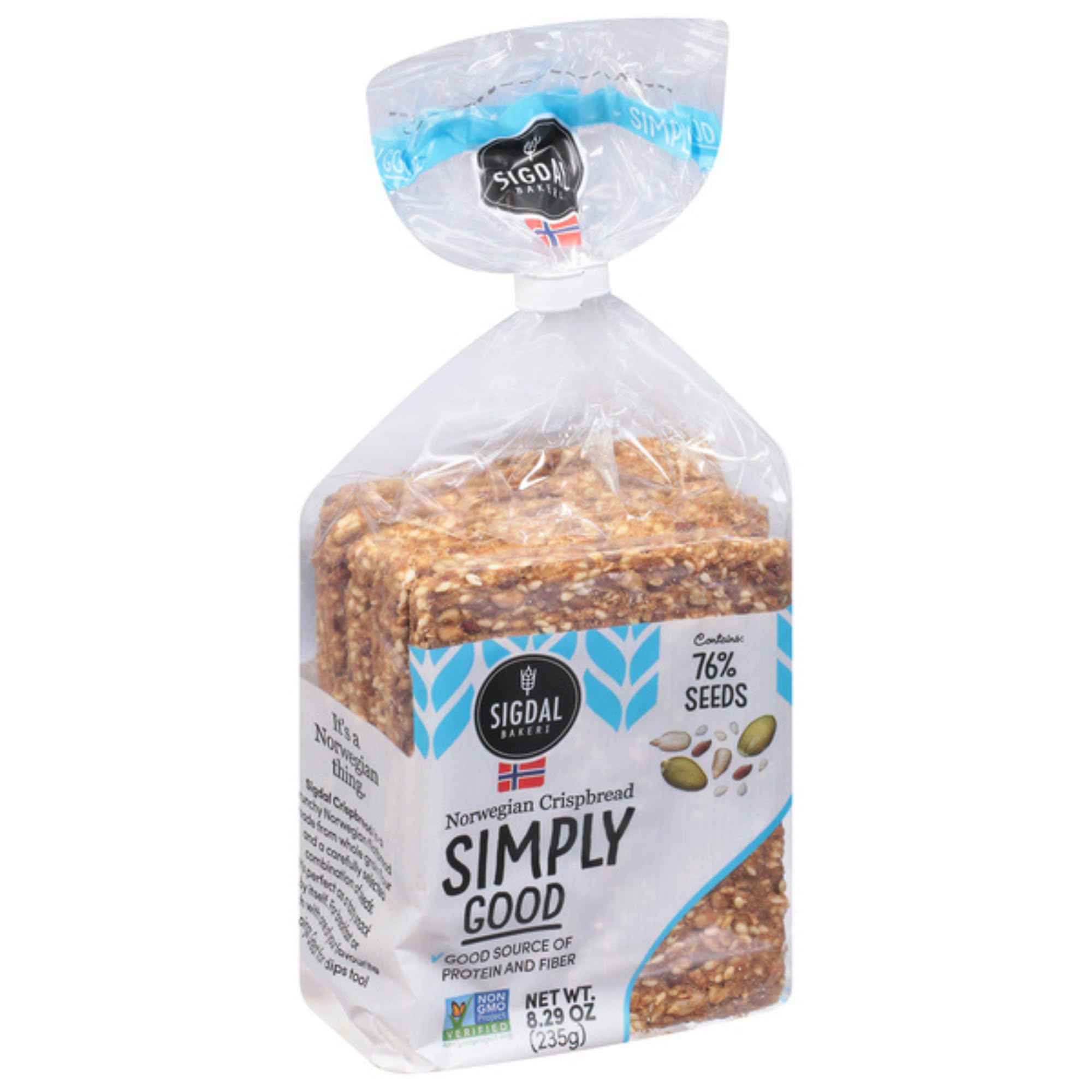 Sigdal Bakeri Simply Good Norwegian Crispbread | Good Source of Protein & Fiber | Non GMO | Contains 76% Seeds | 8.29 oz (235g) (Pack of 2)