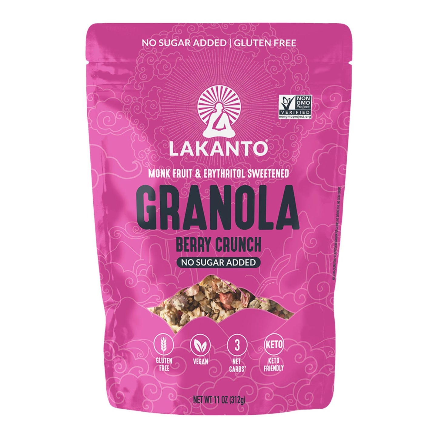 Lakanto Berry Crunch Granola - Delicious Snack, Quick Breakfast Cereal, Keto Friendly, Monk Fruit Sweetener, No Sugar Added, Vegan, Gluten Free, Grain