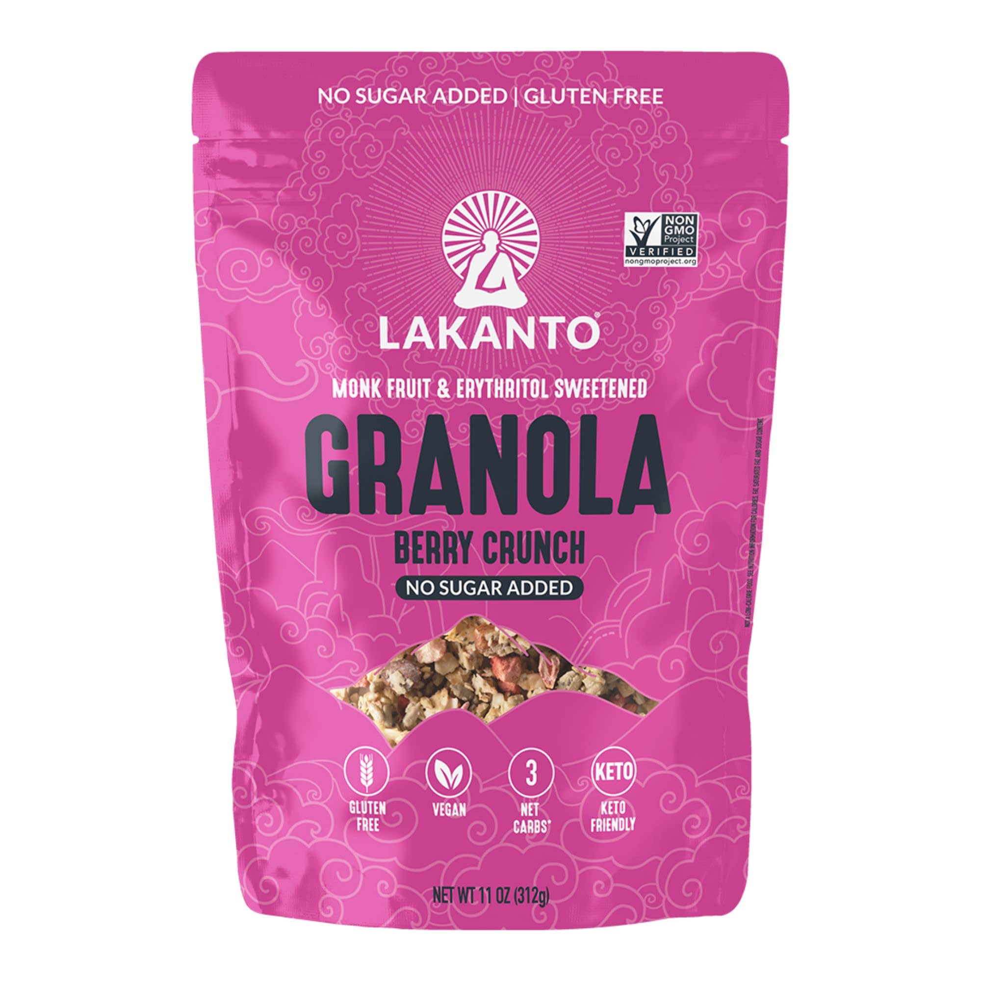 Lakanto Berry Crunch Granola - Delicious Snack, Quick Breakfast Cereal, Keto Friendly, Monk Fruit Sweetener, No Sugar Added, Vegan, Gluten Free, Grain
