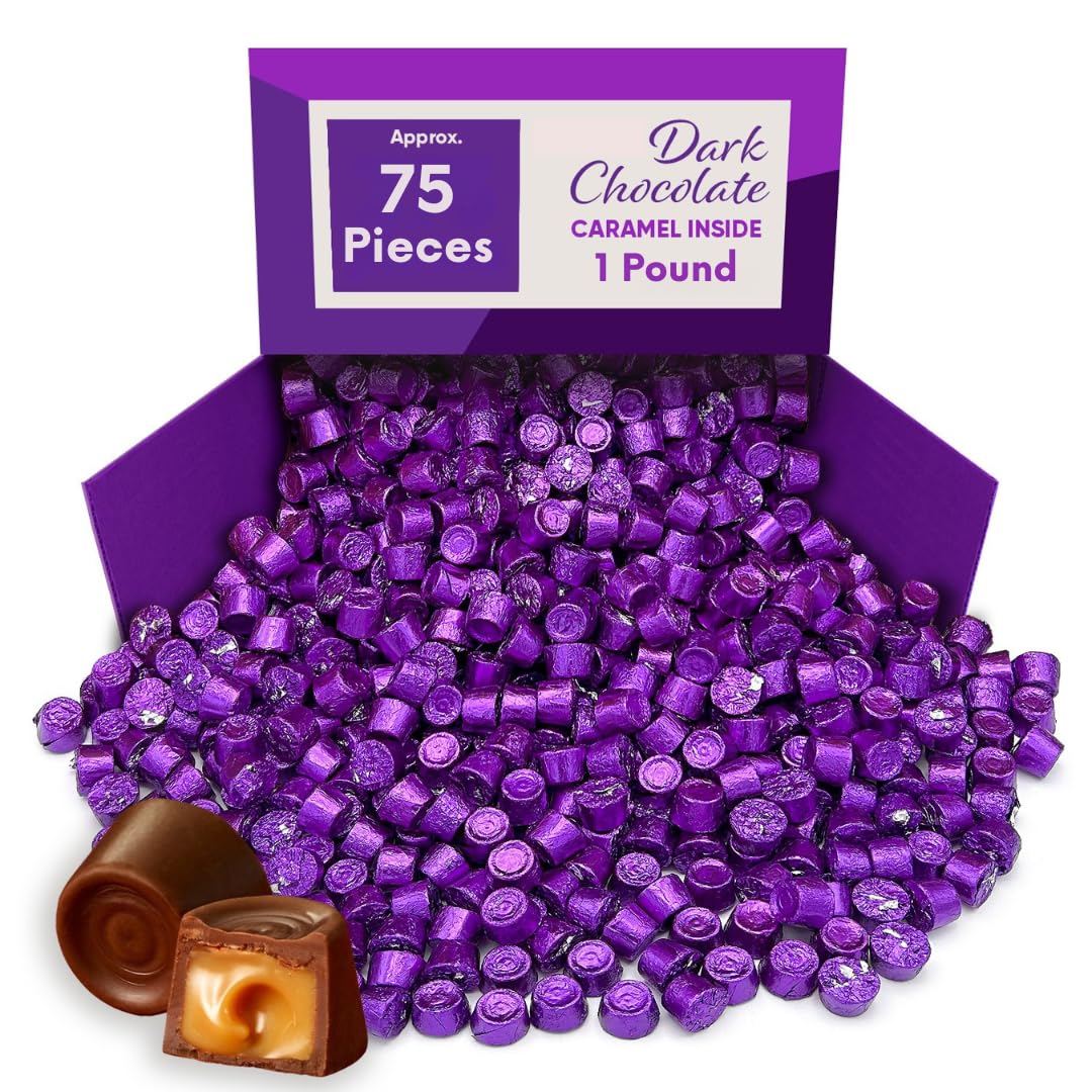 Dark Chocolate Caramel Candy Bites, Individually Wrapped Bulk Candy - 1 lb (Approx. 55 pieces)
