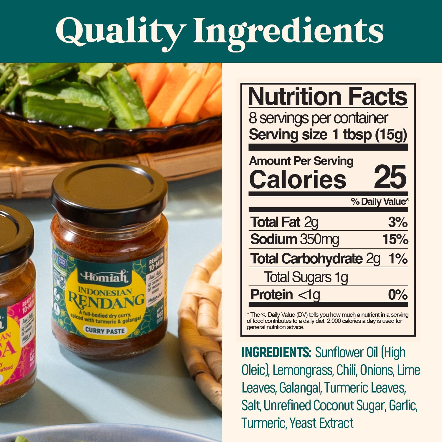 Homiah Rendang Curry Paste, 4 Oz - Vegan, Gluten-Free, Non-GMO Indonesian Curry Paste, Thai Essentials for Kitchen - Premium Rendang Thai Paste