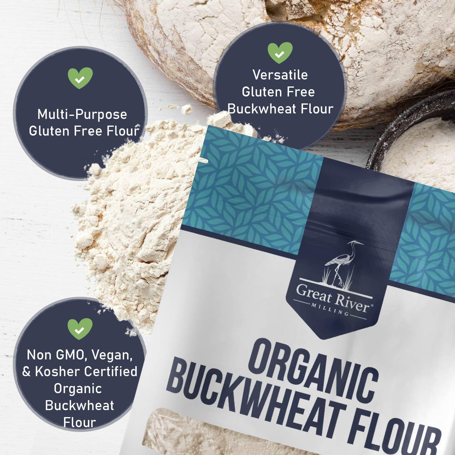 Great River Milling Organic Buckwheat Flour | Gluten Free Flour Alternative | USDA Organic, Non-GMO, Kosher | Ideal for Crepes, Pancakes, Waffles