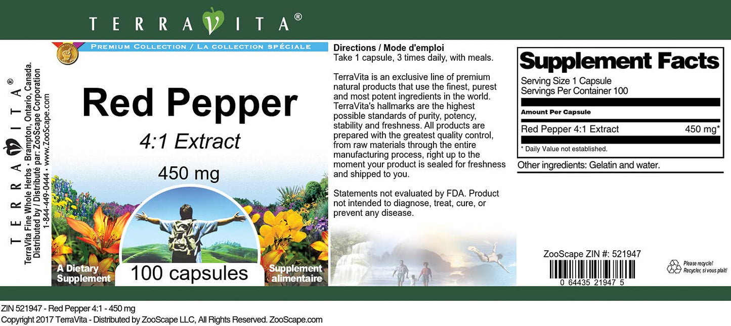 Red Pepper 4:1-450 mg (100 Capsules, ZIN: 521947) - 3 Pack