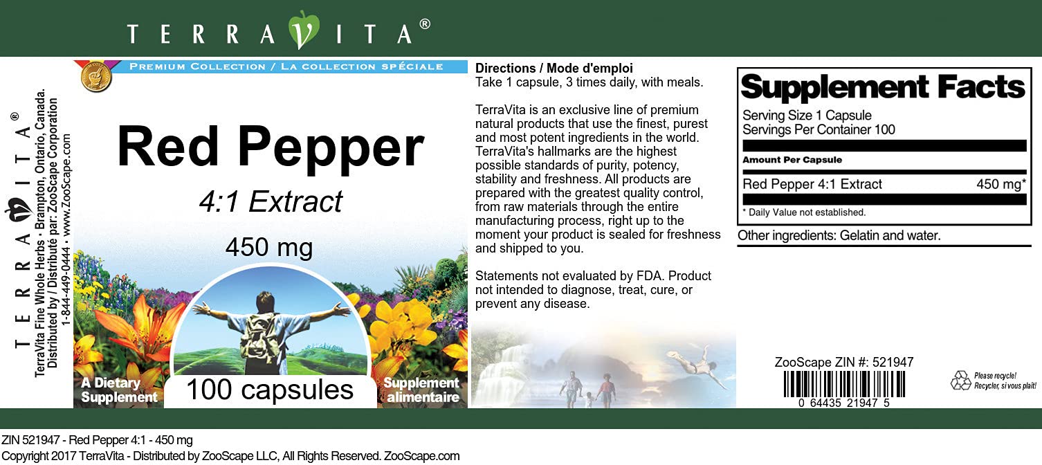 Red Pepper 4:1-450 mg (100 Capsules, ZIN: 521947) - 3 Pack