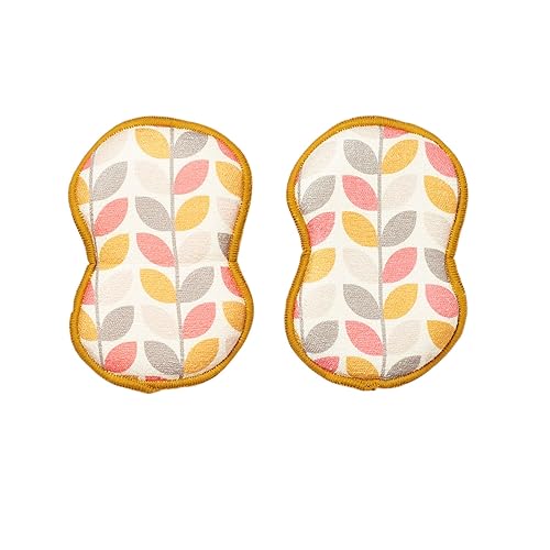Bright Habits Sponge Set in Geo Leaf Gold - Set of 2 Super Absorbent Washable Reusable Cleaning Sponges Made from Recycled Materials, Durable Eco