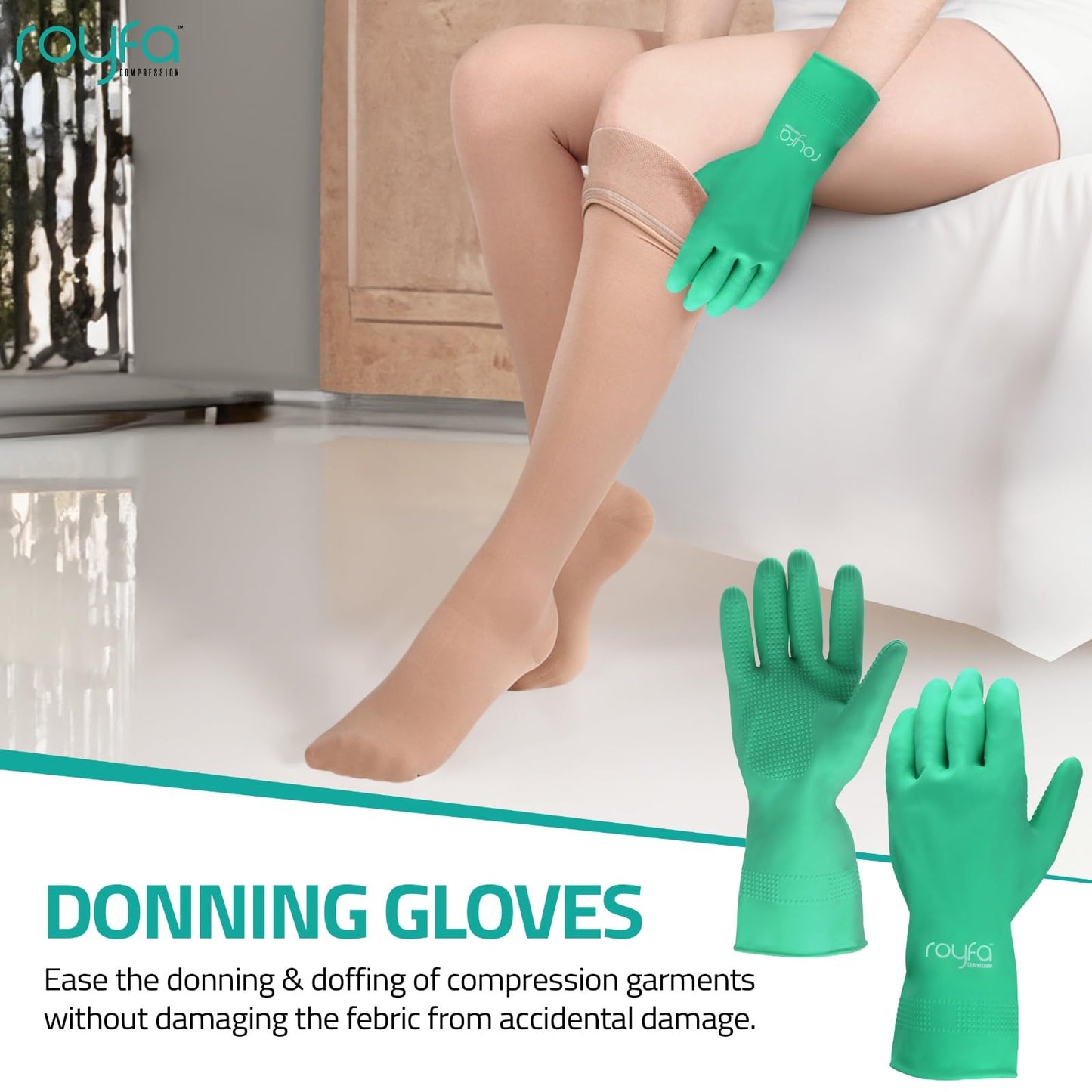 Donning Gloves for Compression Stockings - Gloves Universal Fit with Raised Ridge Surface Palms Design for Better Grip (Large. 1 Pack)
