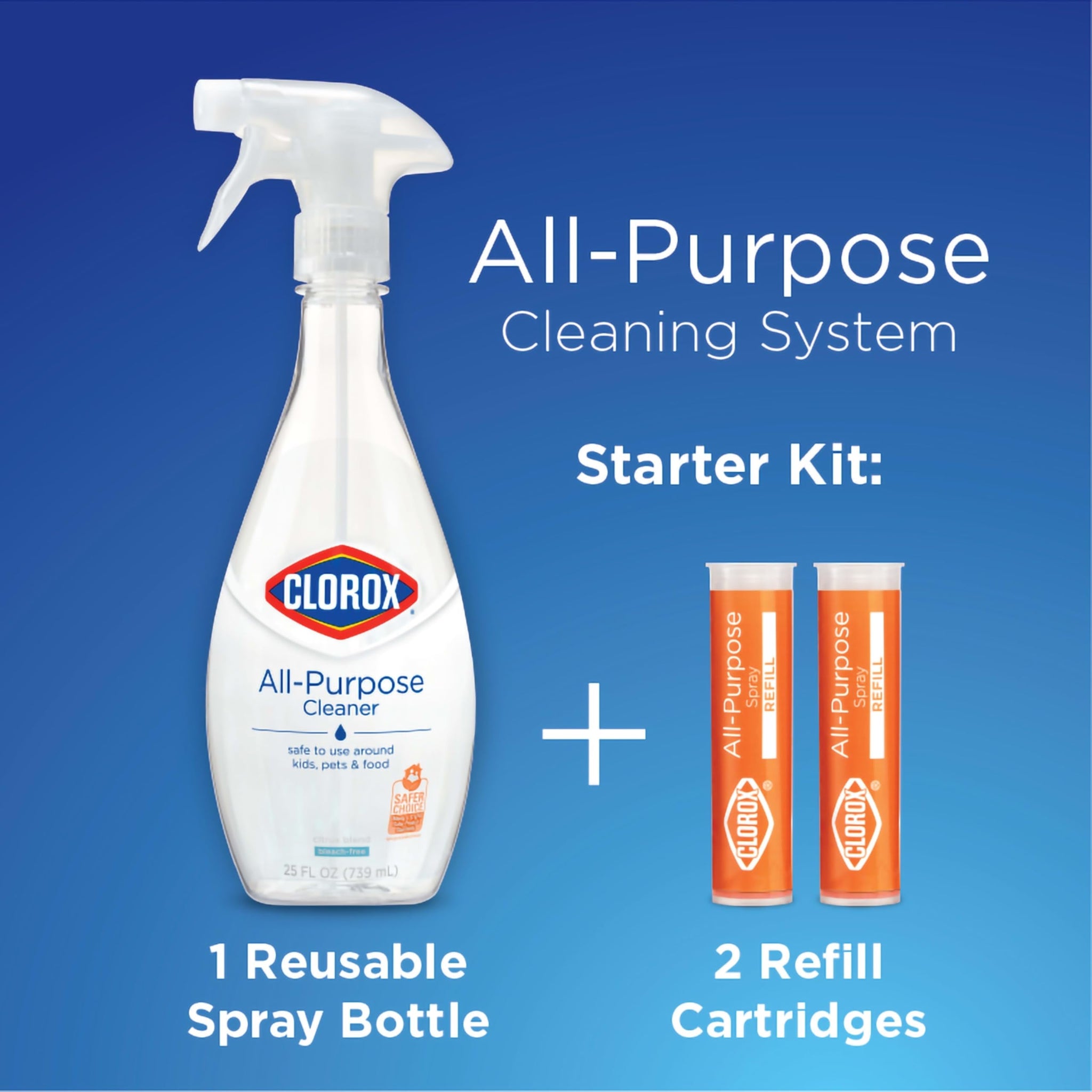 Clorox All-Purpose Cleaning Refill Cartridge for Clorox All-Purpose Cleaning System, Household Essentials, Two Refill Cartridges - 0.66 Ounces