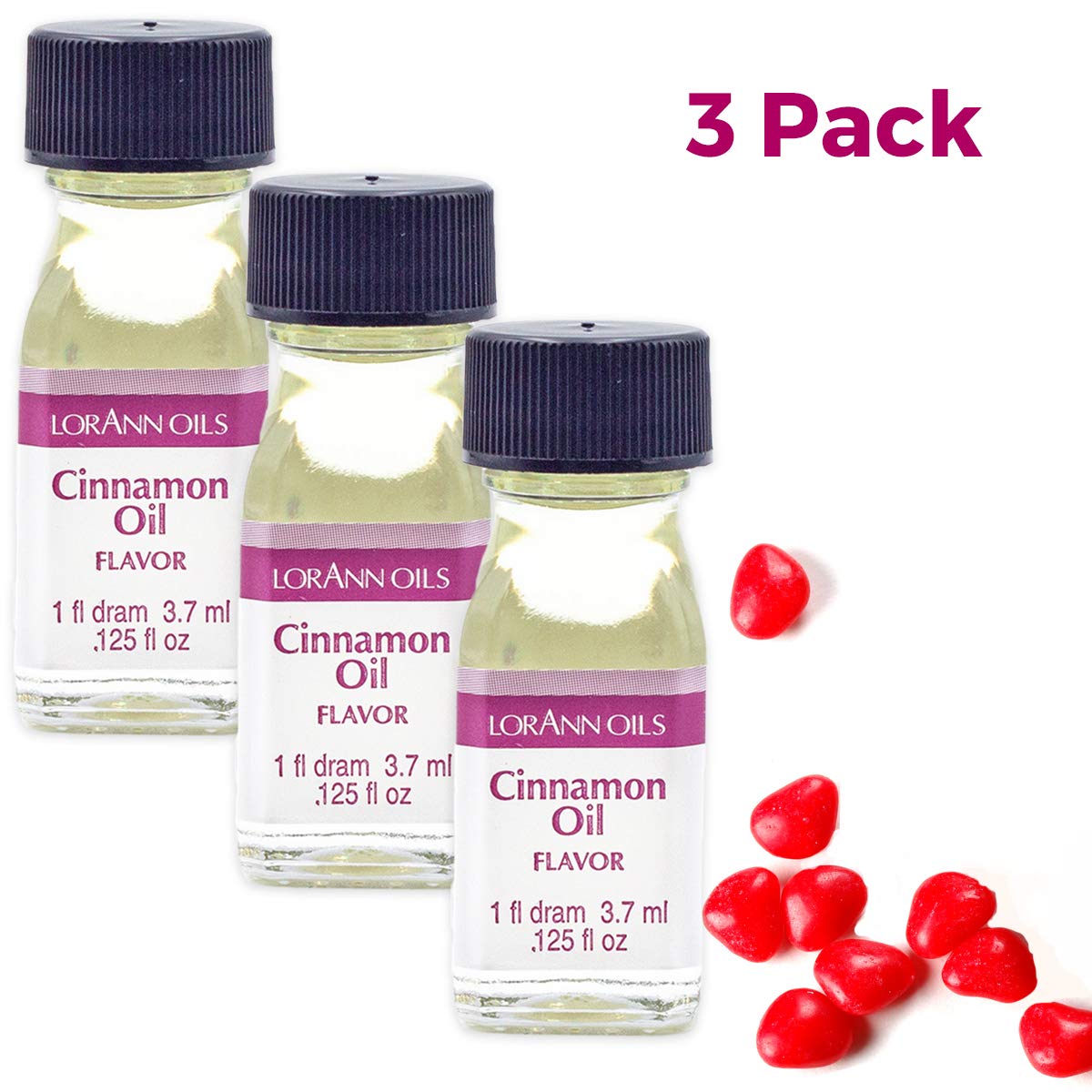 LorAnn Cinnamon Oil SS Flavor, 1 dram bottle (.0125 fl oz - 3.7ml) 3 Pack - includes a recipe